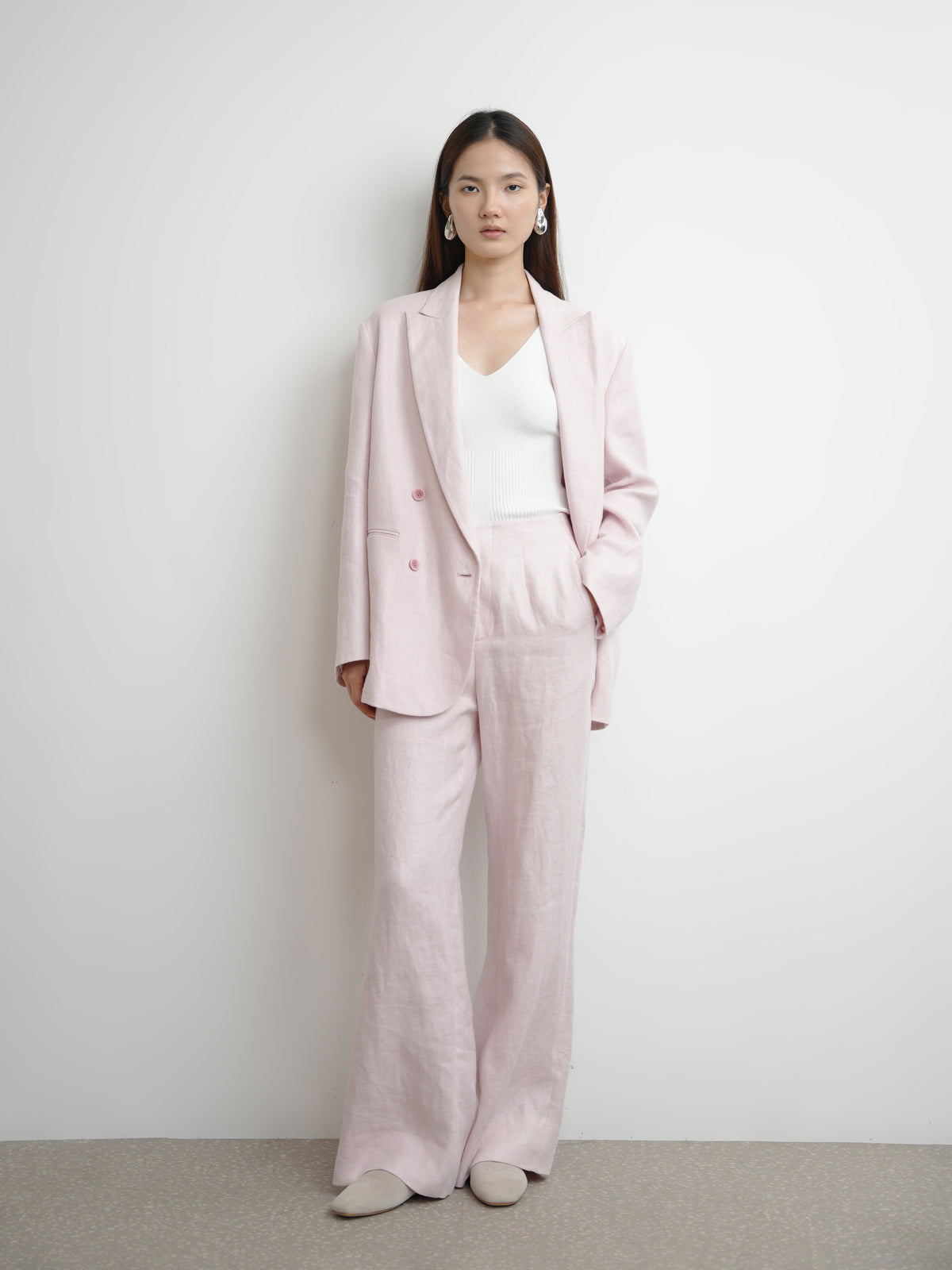 Linen Waist-integrated Wide Leg Trousers