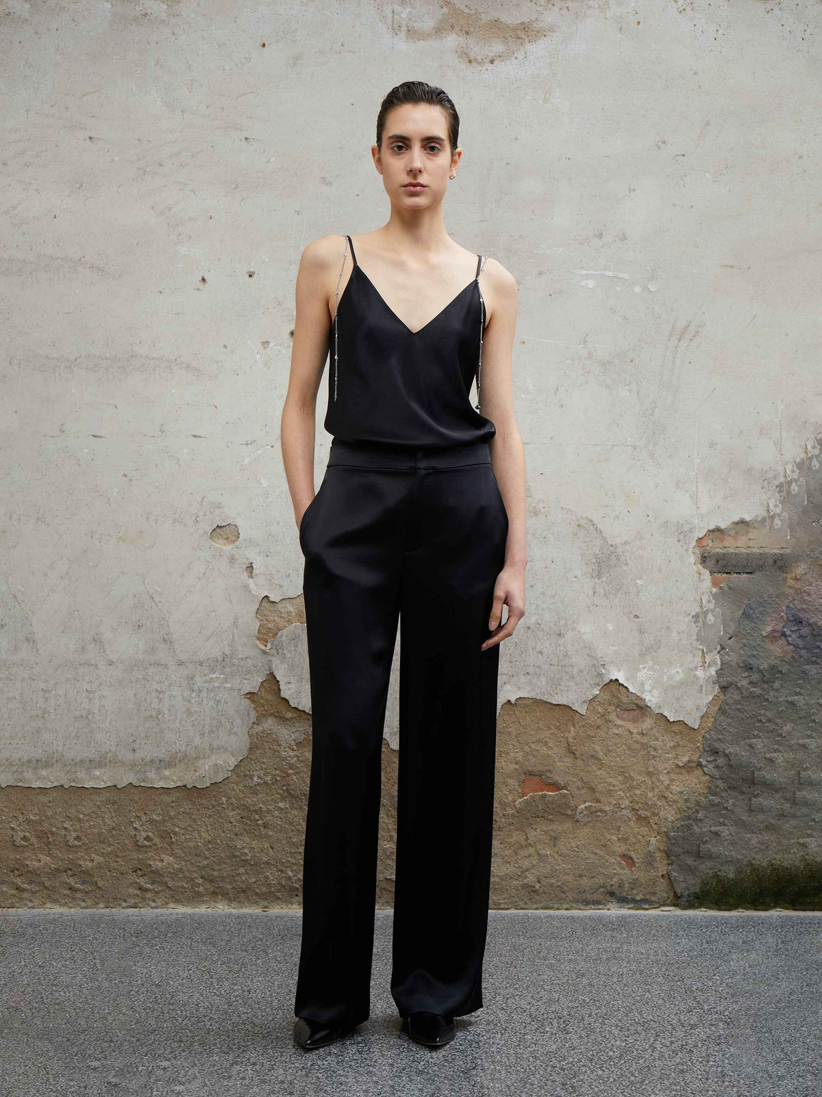 Black Triacetate Breathable Minimalist Sleeveless Tank Top