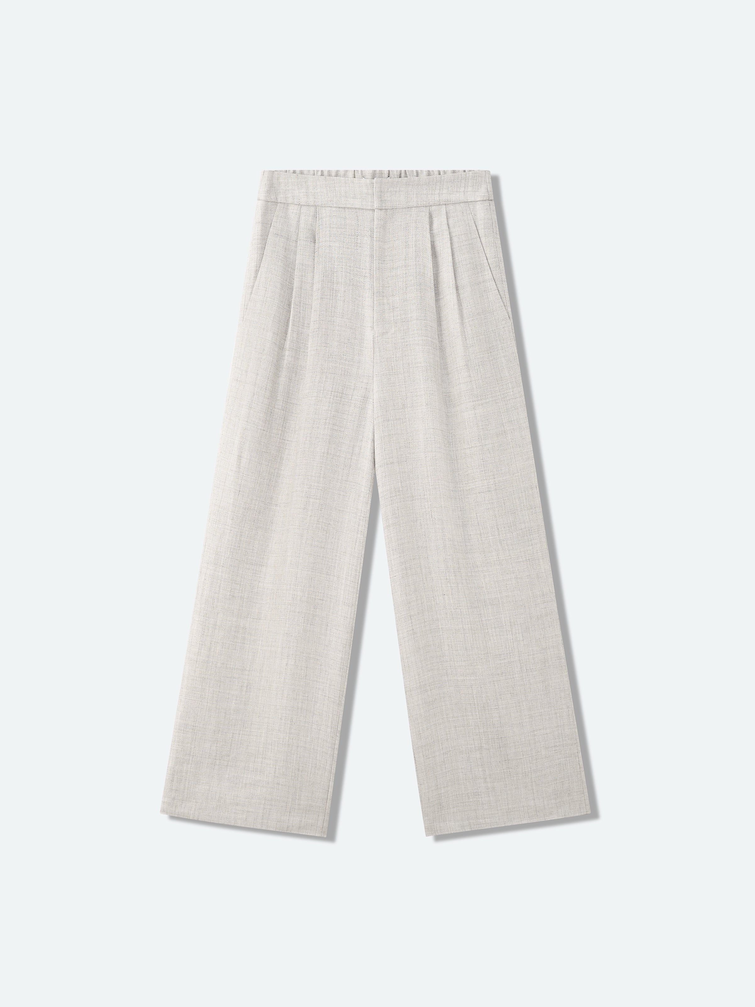 Light Gray Linen Viscose Double Pleat Wide-Leg Trousers