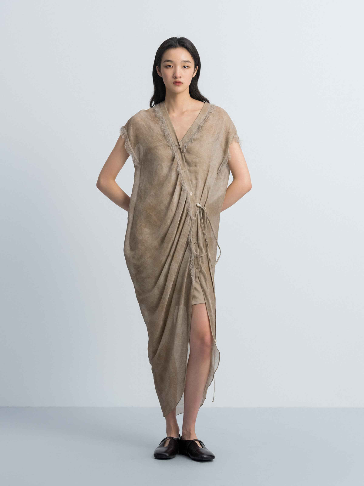 Brown Short-Sleeve Dress