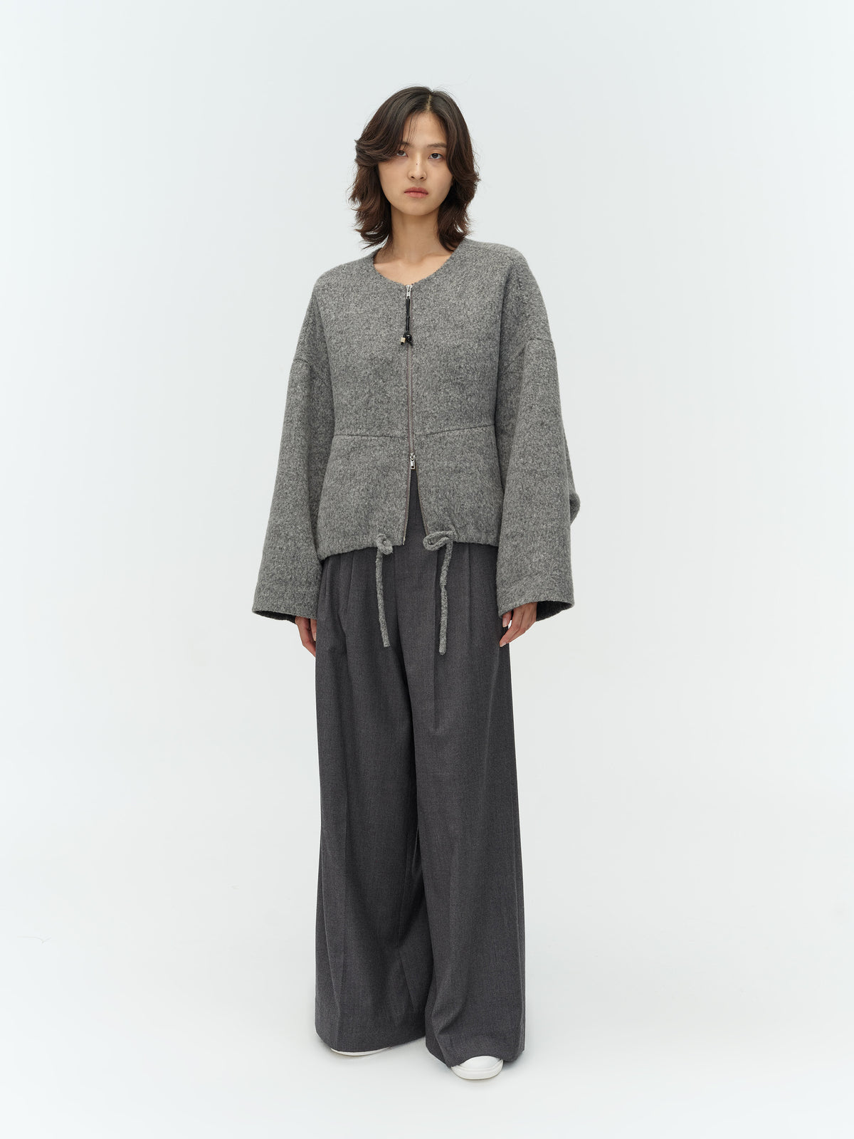Drawstring Wool Cropped Coat