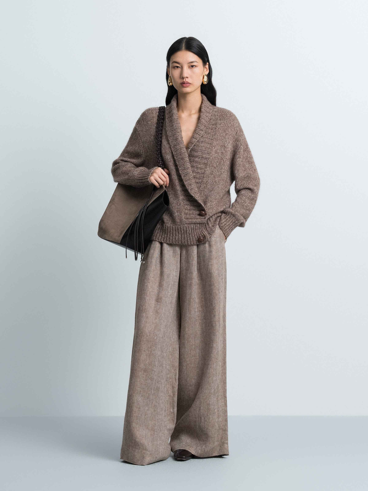 Shawl‑Collar Pullover Knit Sweater