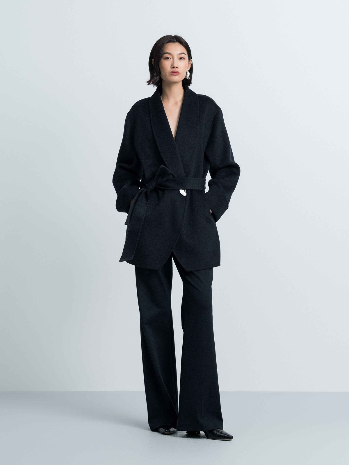 Shawl‑Collar Mid‑Length Overcoat