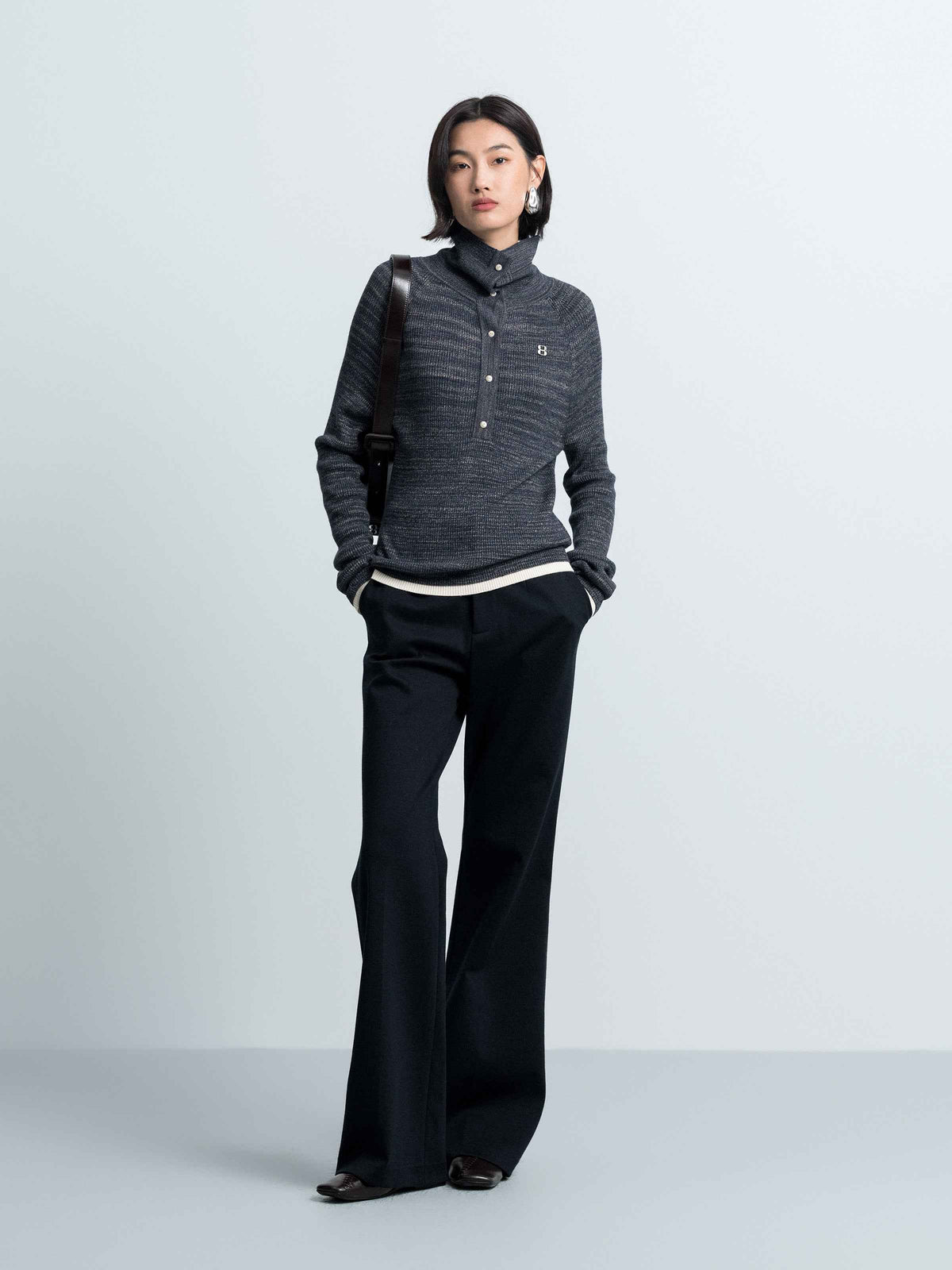 Heathered Lapel Knit Sweater