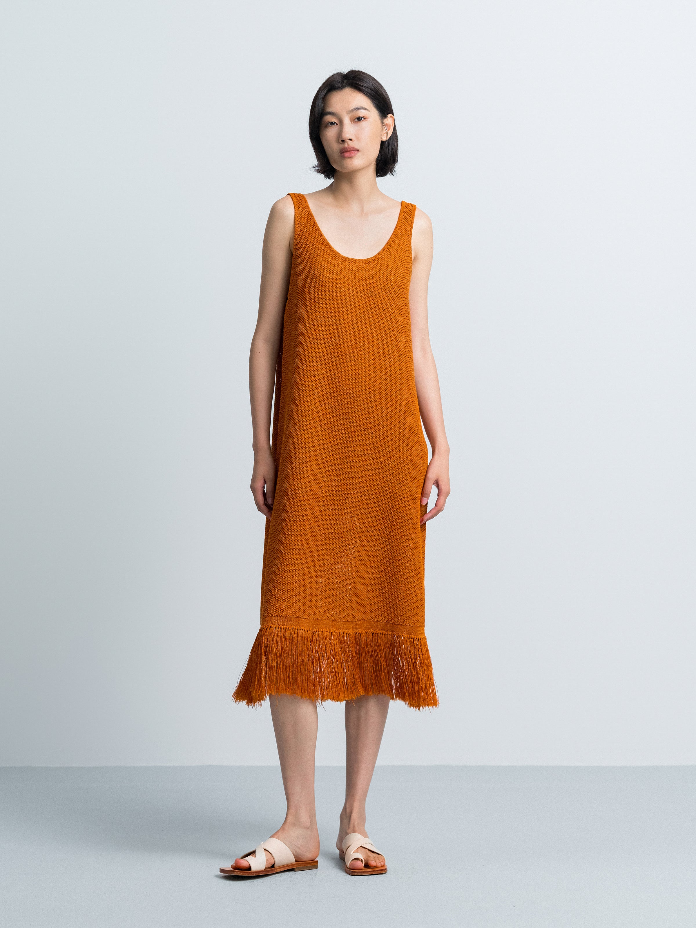 Orange Sleeveless Knit Dress