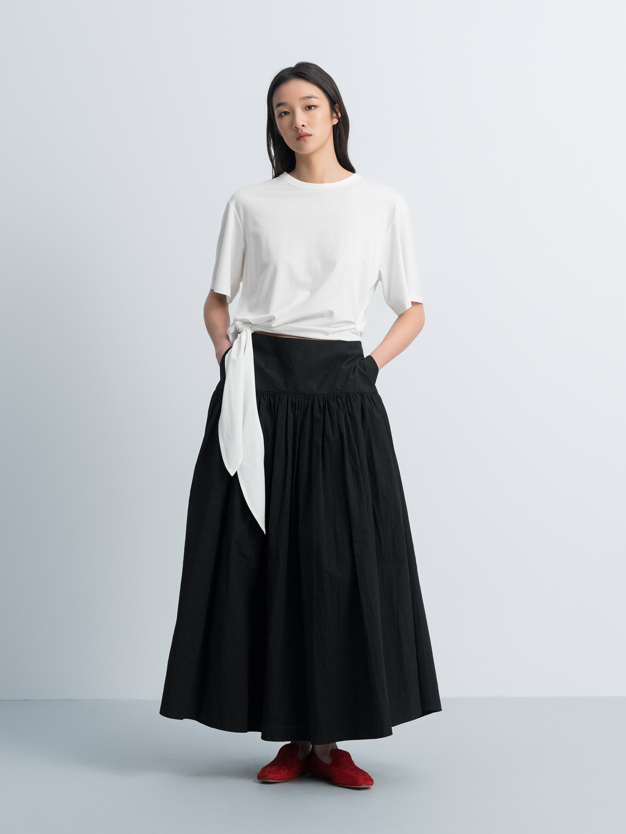 Off White Silk Romanit Knot Hem Short-Sleeve T-Shirt