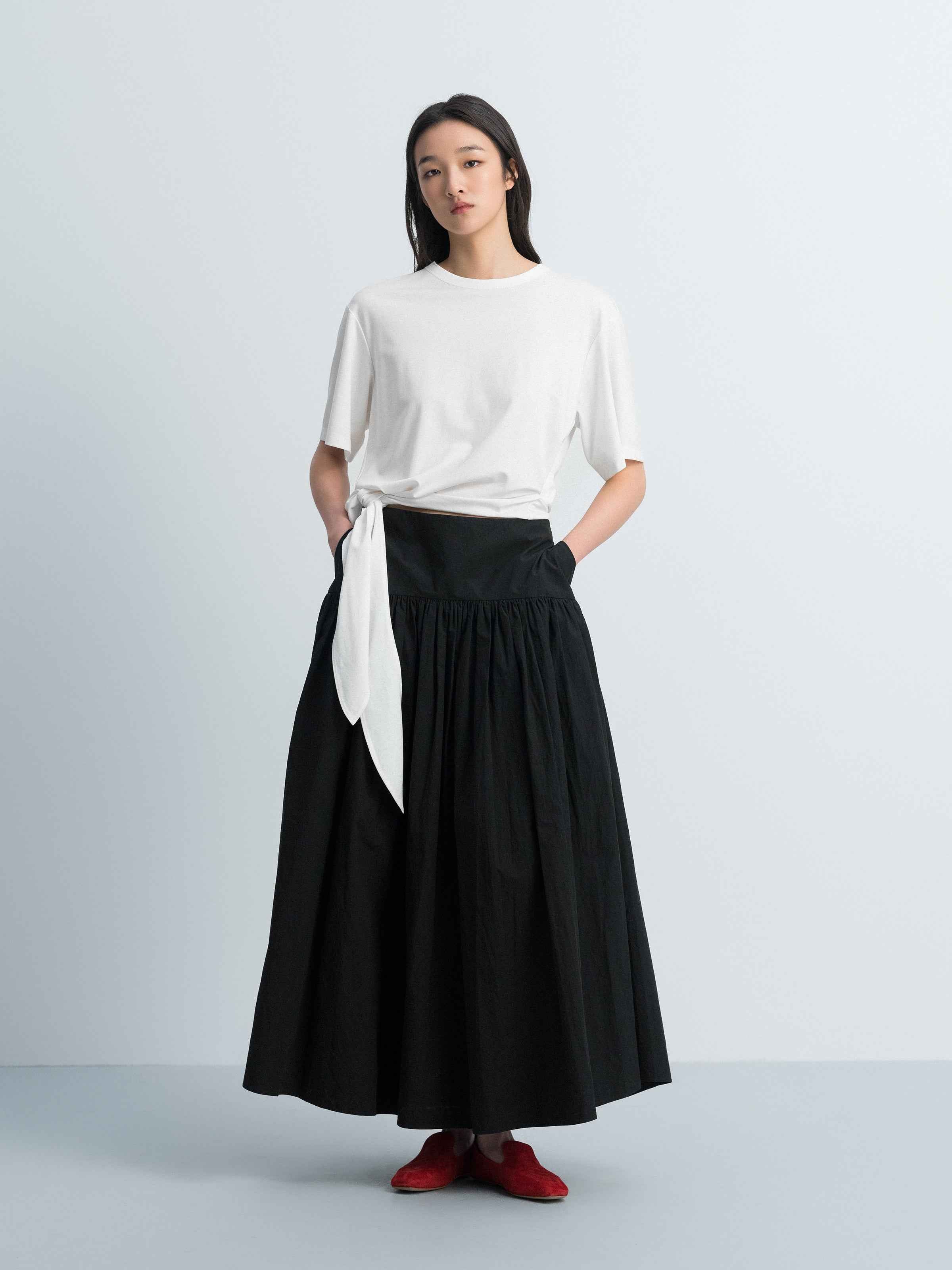Off White Silk Romanit Knot Hem Short-Sleeve T-Shirt