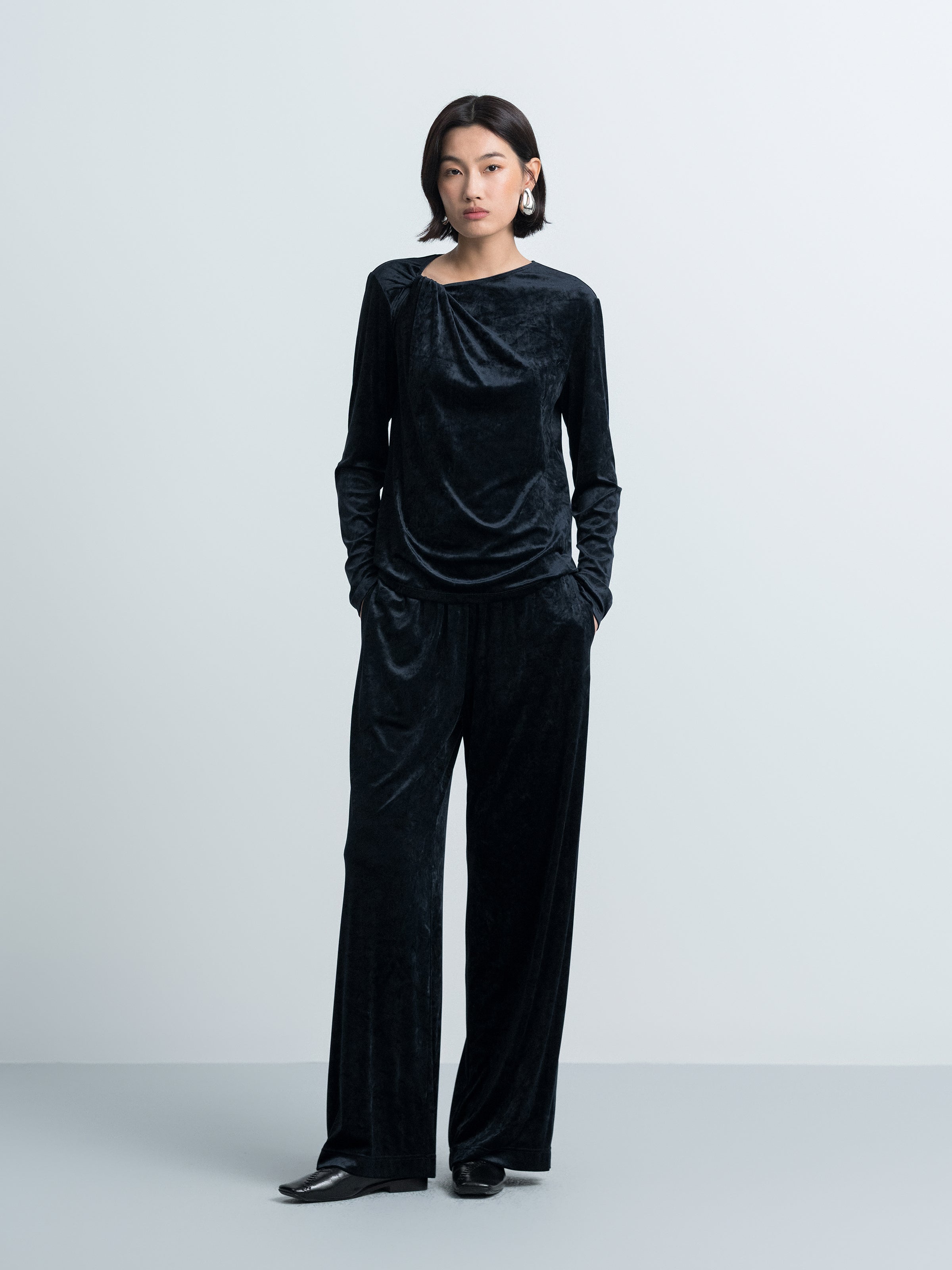 Velvet Wide‑leg Trousers