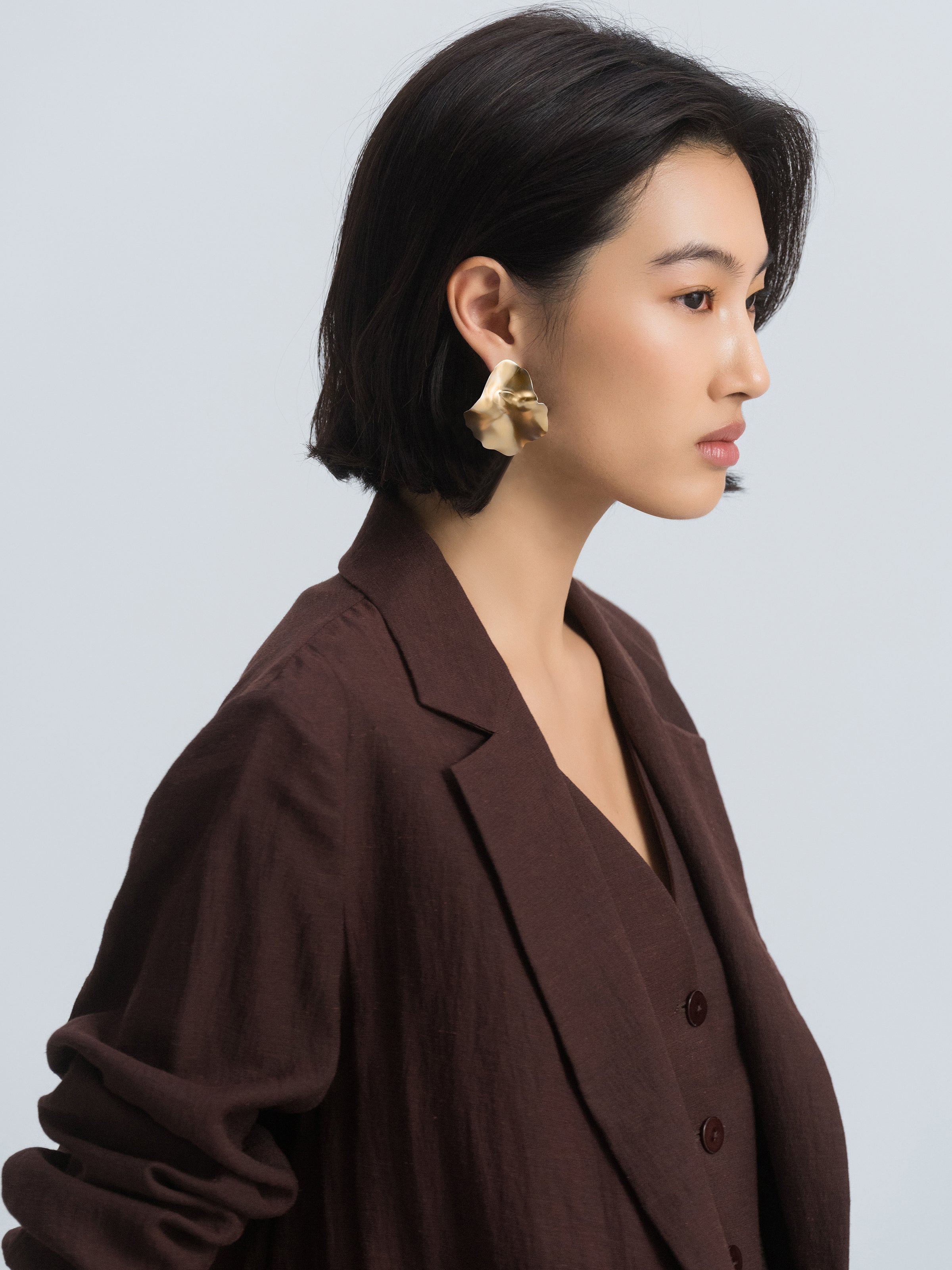 Gold Copper 3D Petal Minimalist Stud Earrings