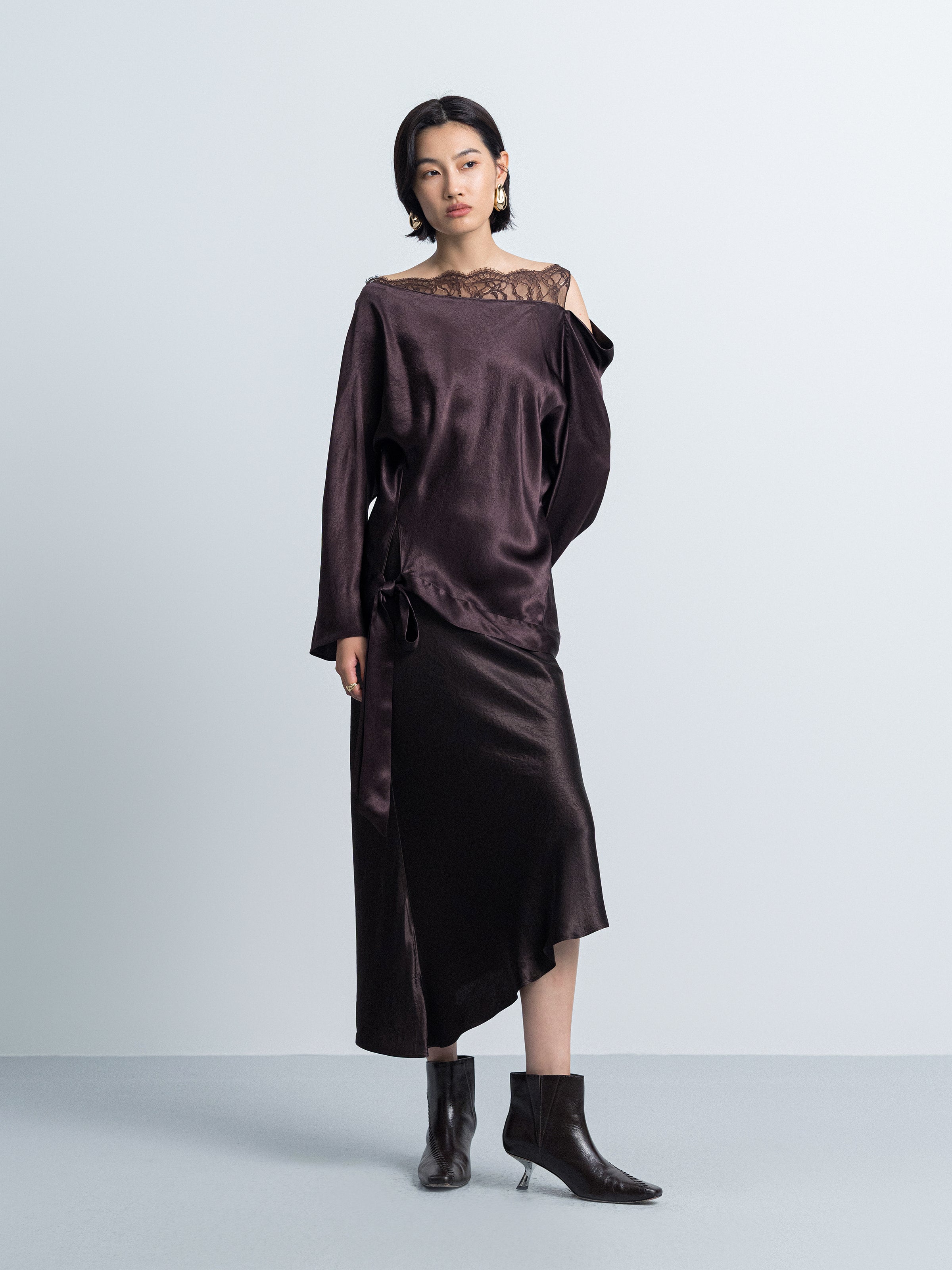 One-Shoulder Tie Lace Top