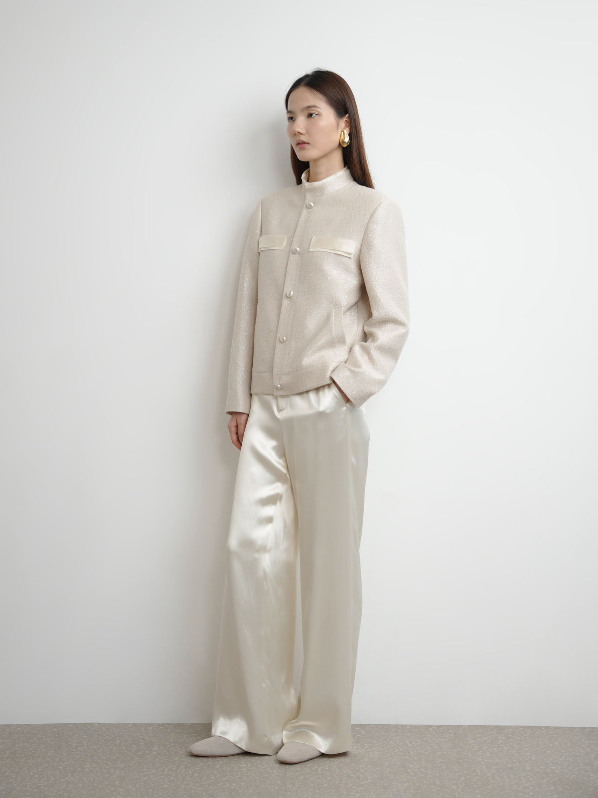 Waist-integrated Wide Leg Trousers