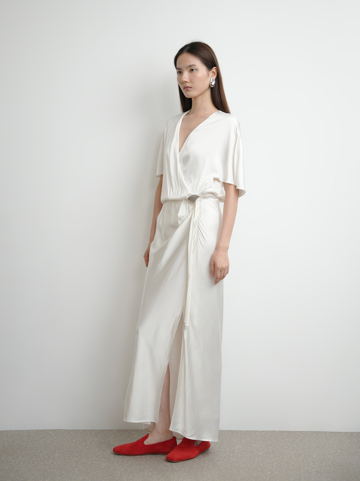 Sash & Diagonal Pocket Structured Dress