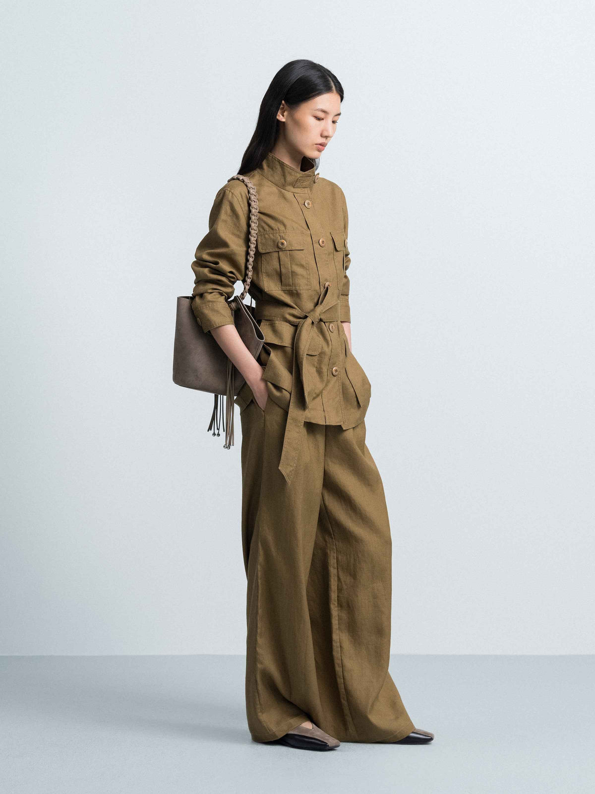 Linen Double‑pleat Wide‑leg Trousers