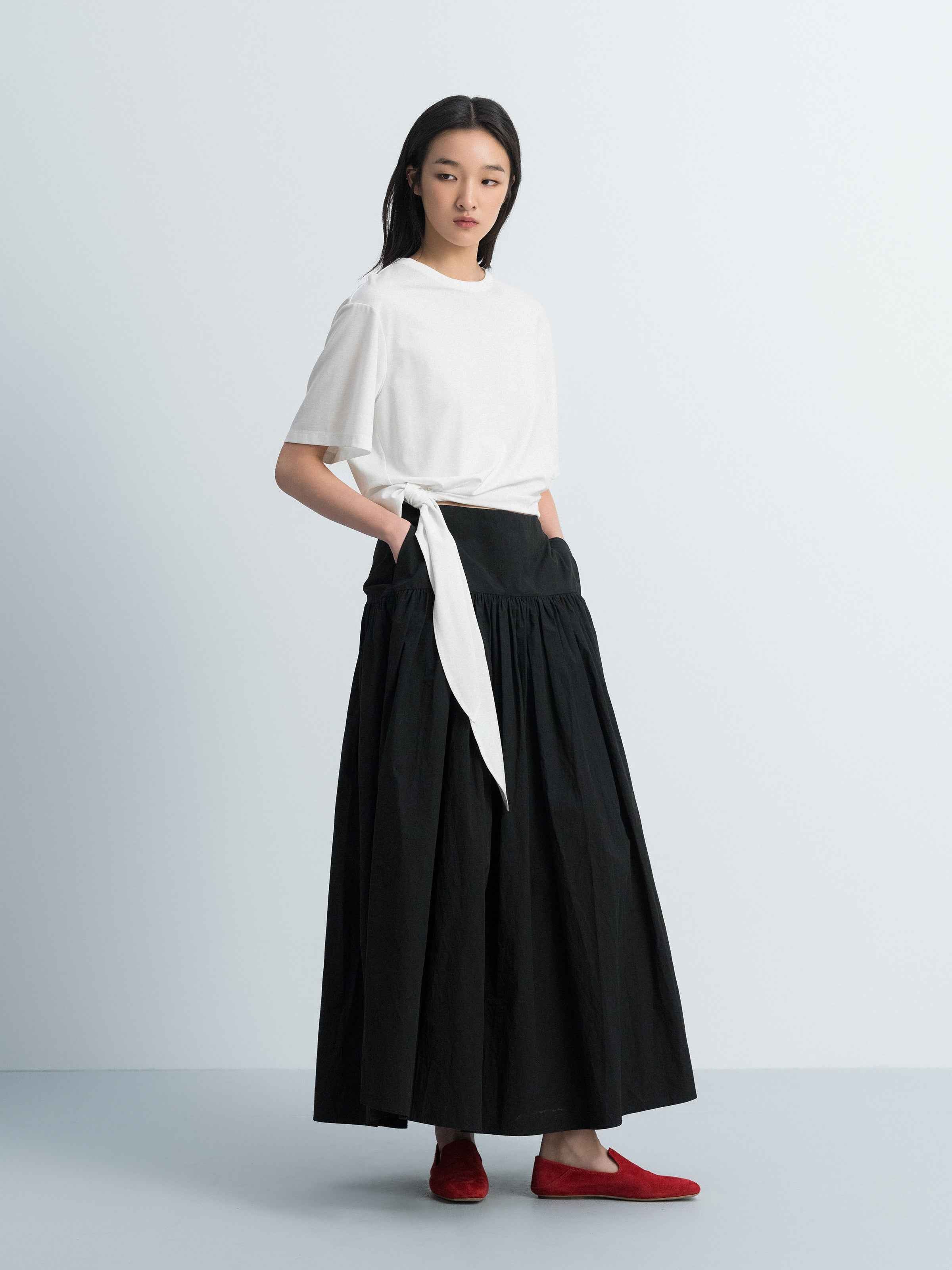 Off White Silk Romanit Knot Hem Short-Sleeve T-Shirt