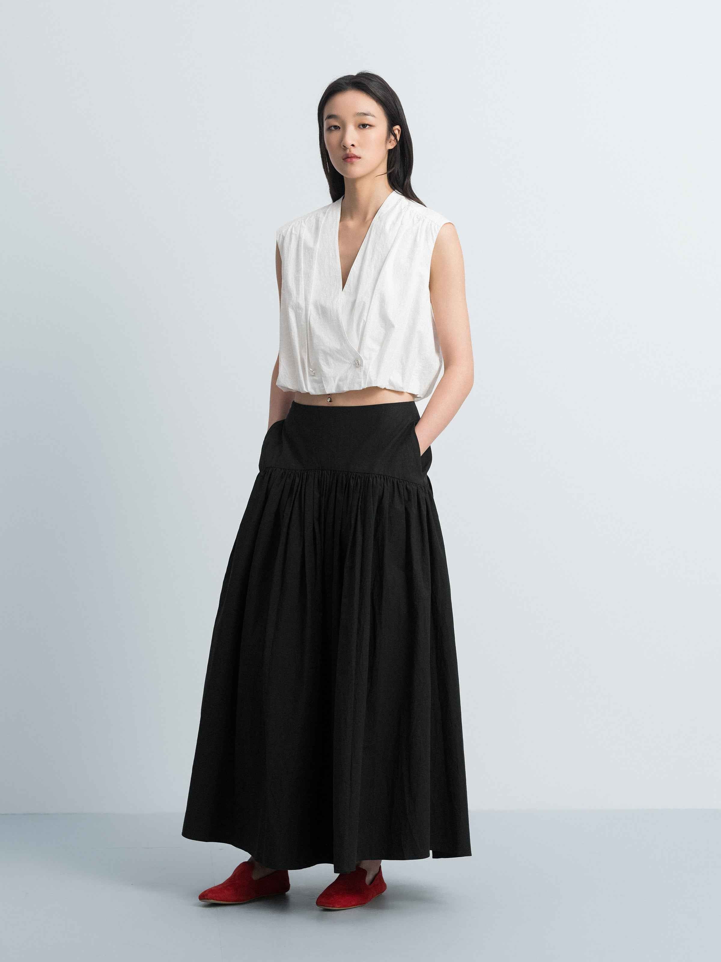 Off White Cotton Crinkle Cross Placket Sleeveless Shirt