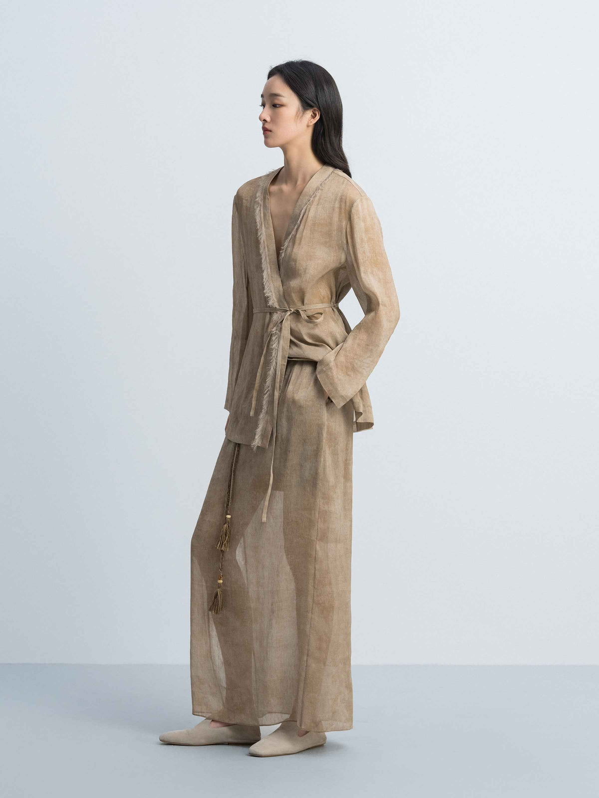 Light Khaki Tie Waist Blazer