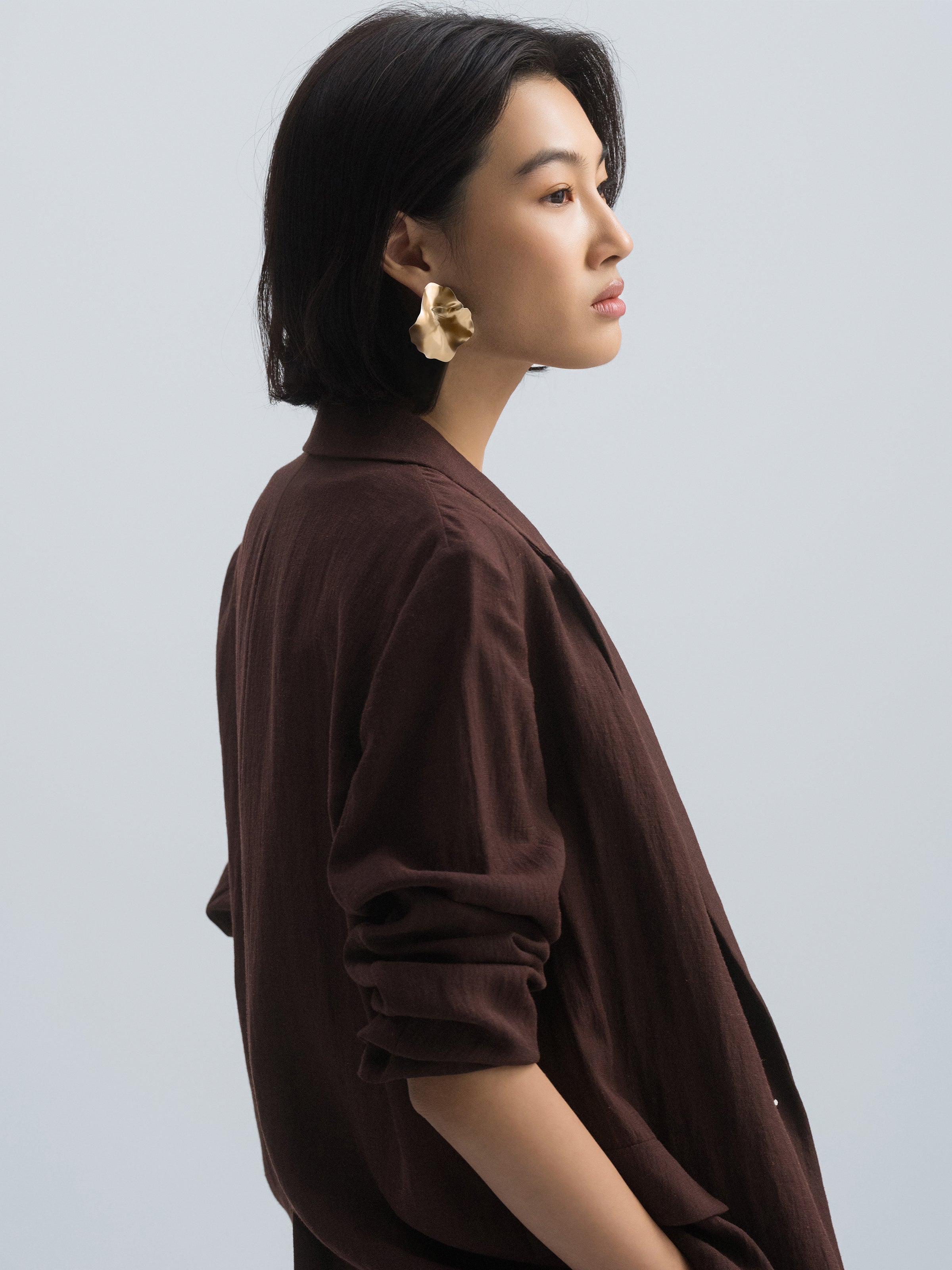 Gold Copper 3D Petal Minimalist Stud Earrings