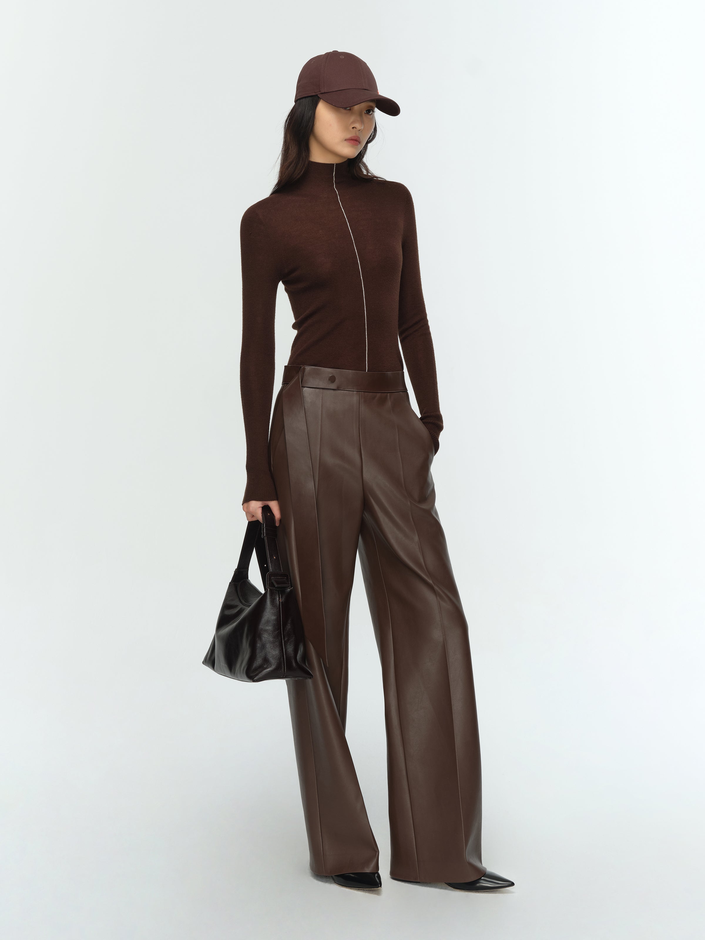 Dark Reddish Cowhide Fine Grain Dumpling Bag