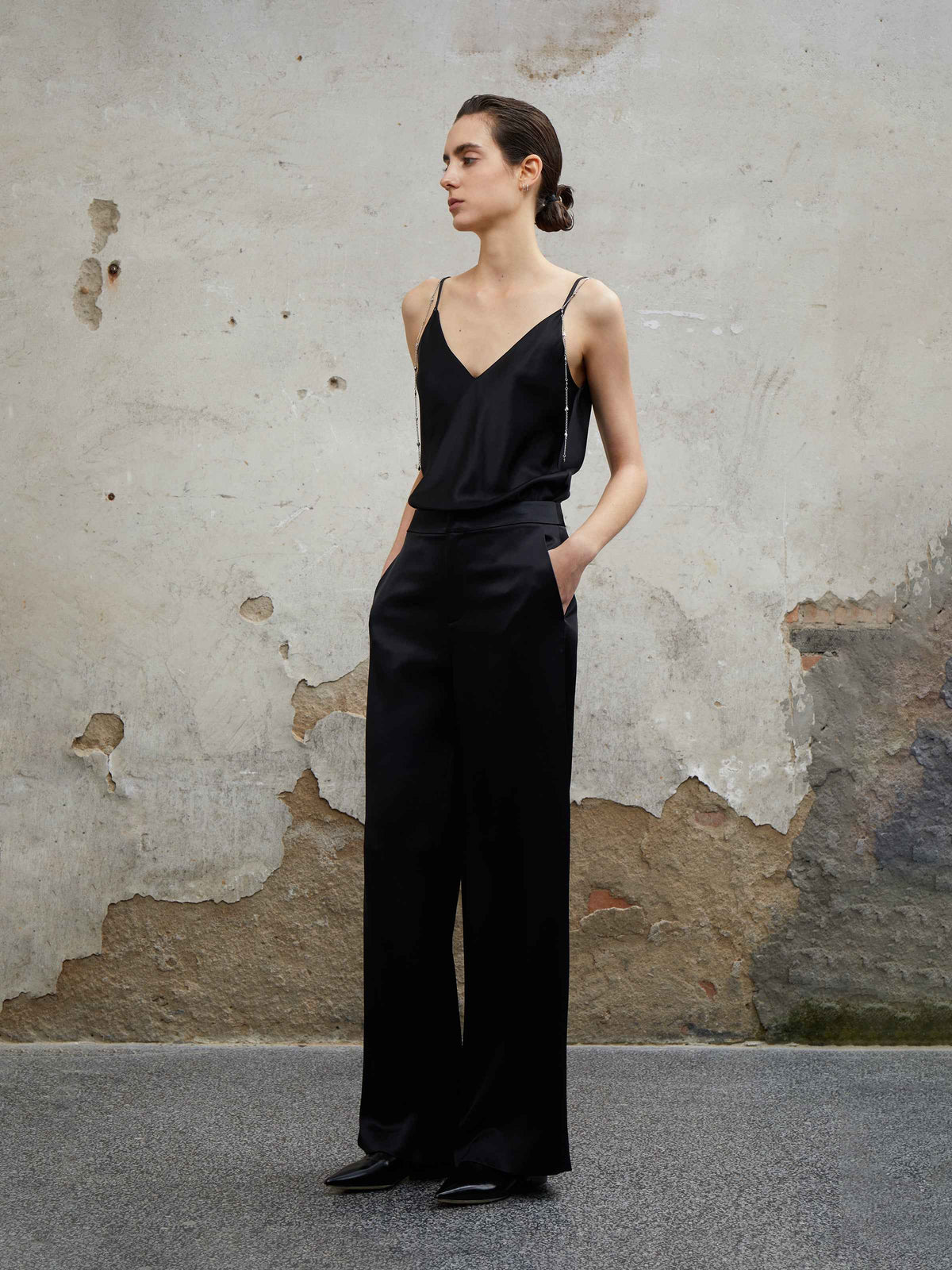 Black Triacetate Breathable Minimalist Sleeveless Tank Top