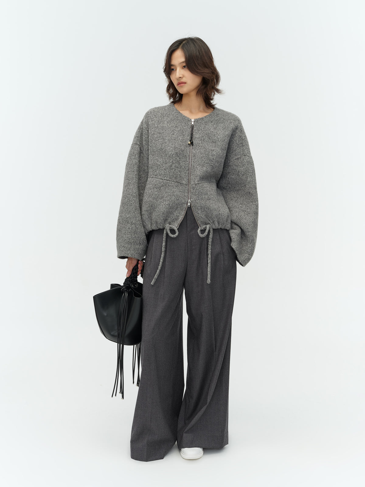 Drawstring Wool Cropped Coat