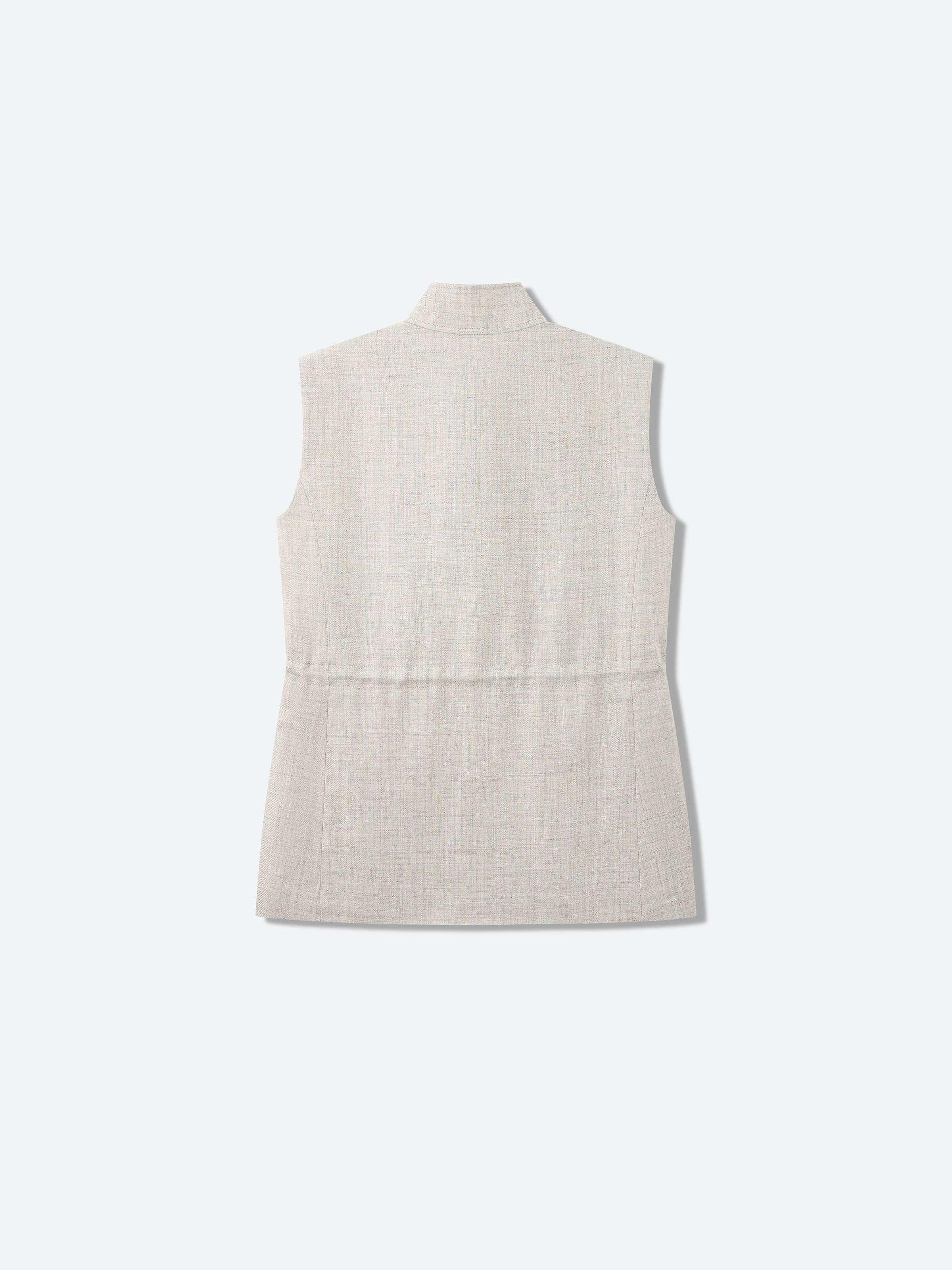 Light Gray Linen Viscose Stand Collar Midi Vest