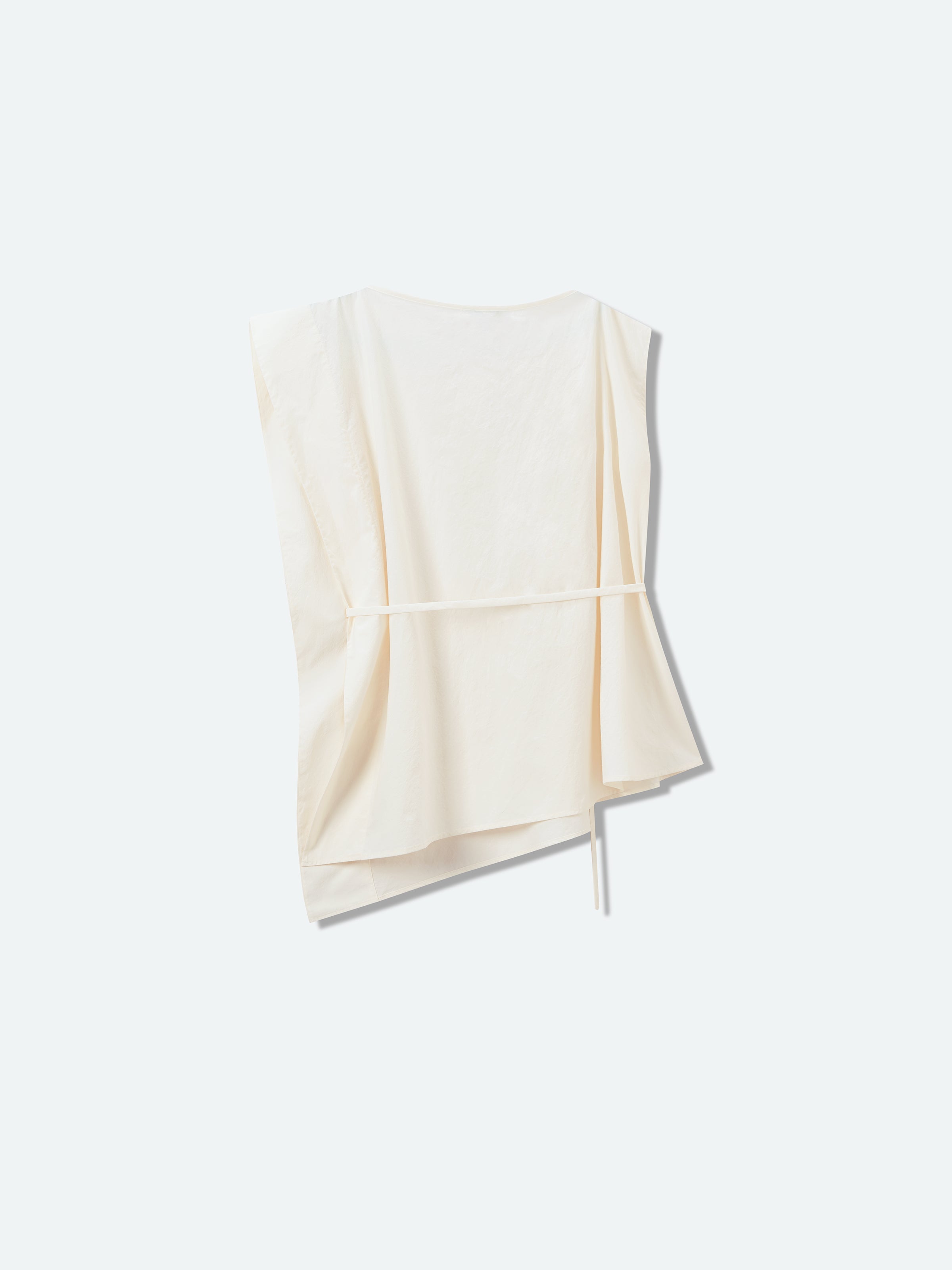 Cream White Pima Cotton Asymmetric Belt Waist Sleeveless Top