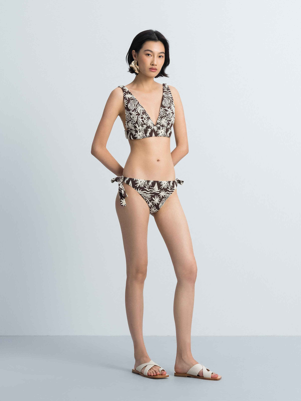 Pattern Swimwear V-Neck Triangle Cup Bikini Top