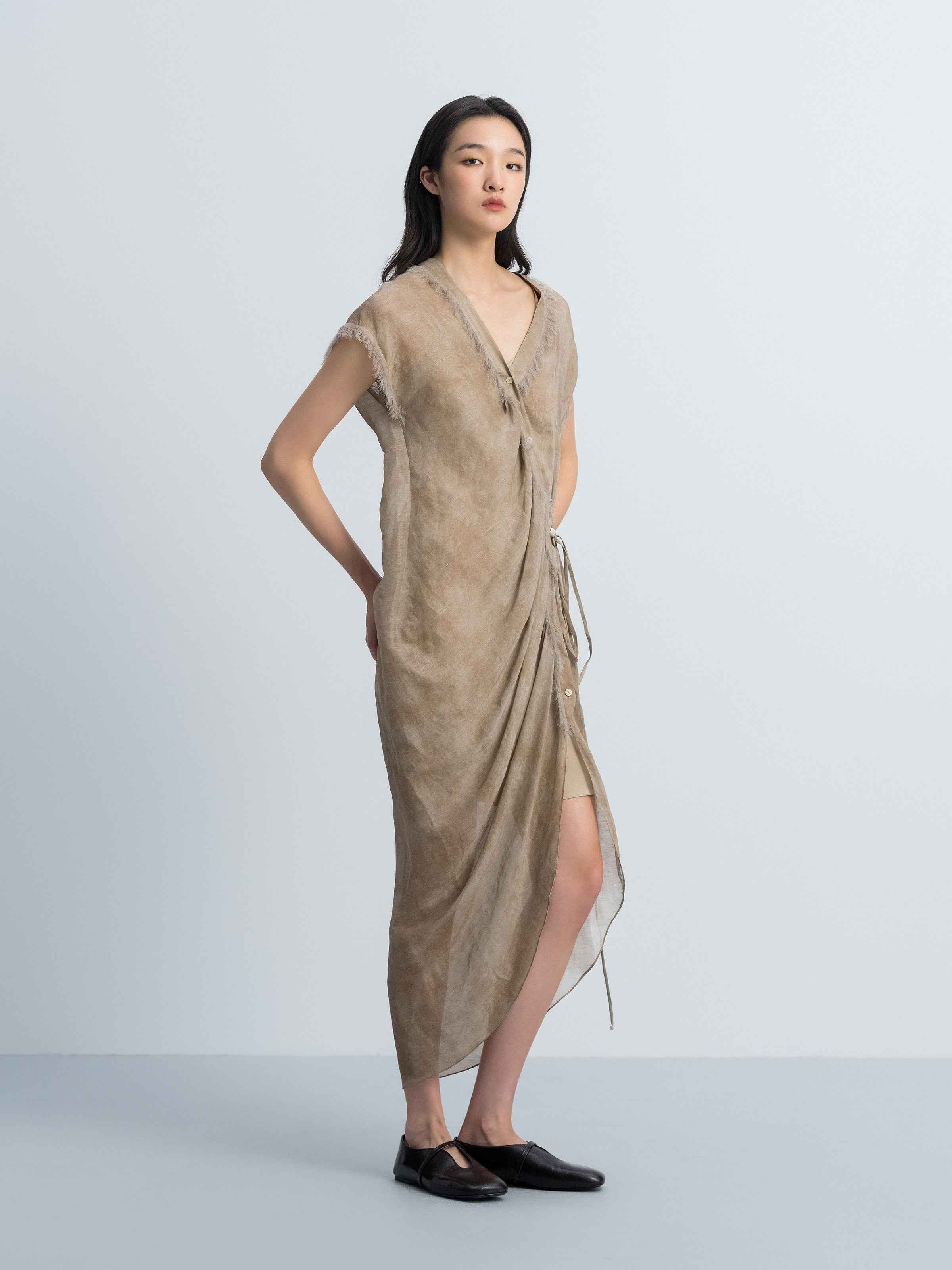 Brown Short-Sleeve Dress