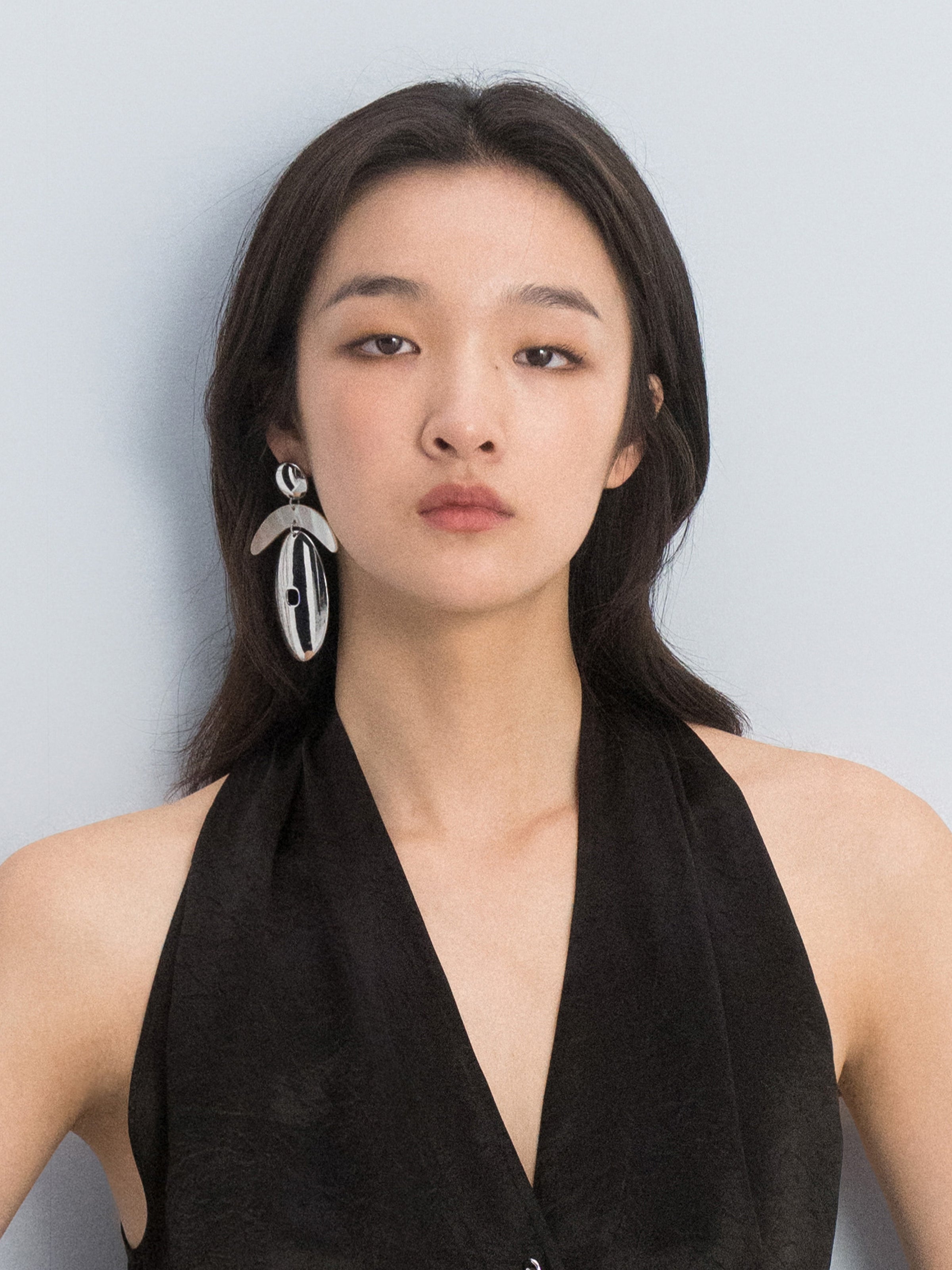 Silver Mother of Pearl Crescent Oval Pendant Earrings