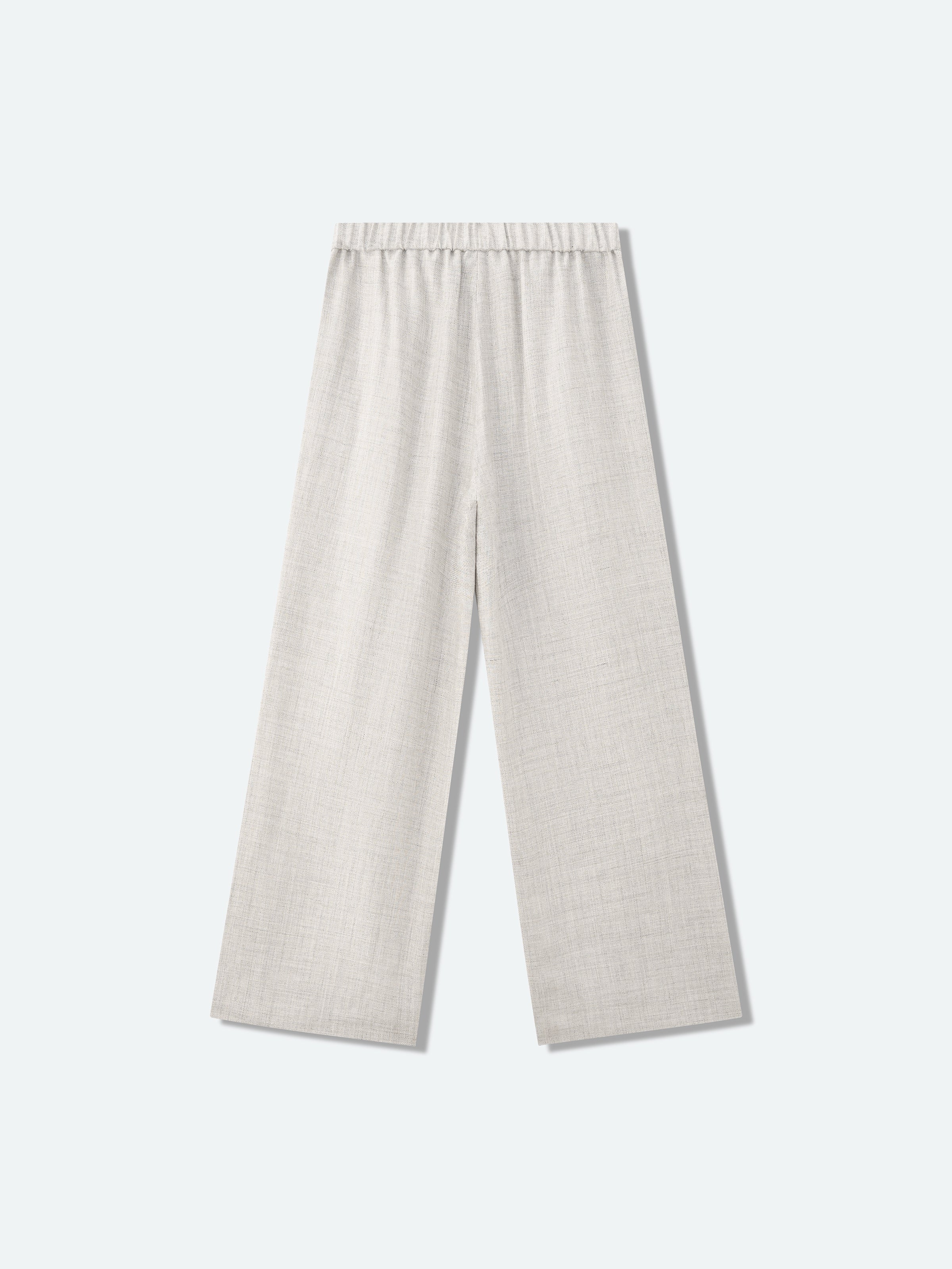 Light Gray Linen Viscose Double Pleat Wide-Leg Trousers