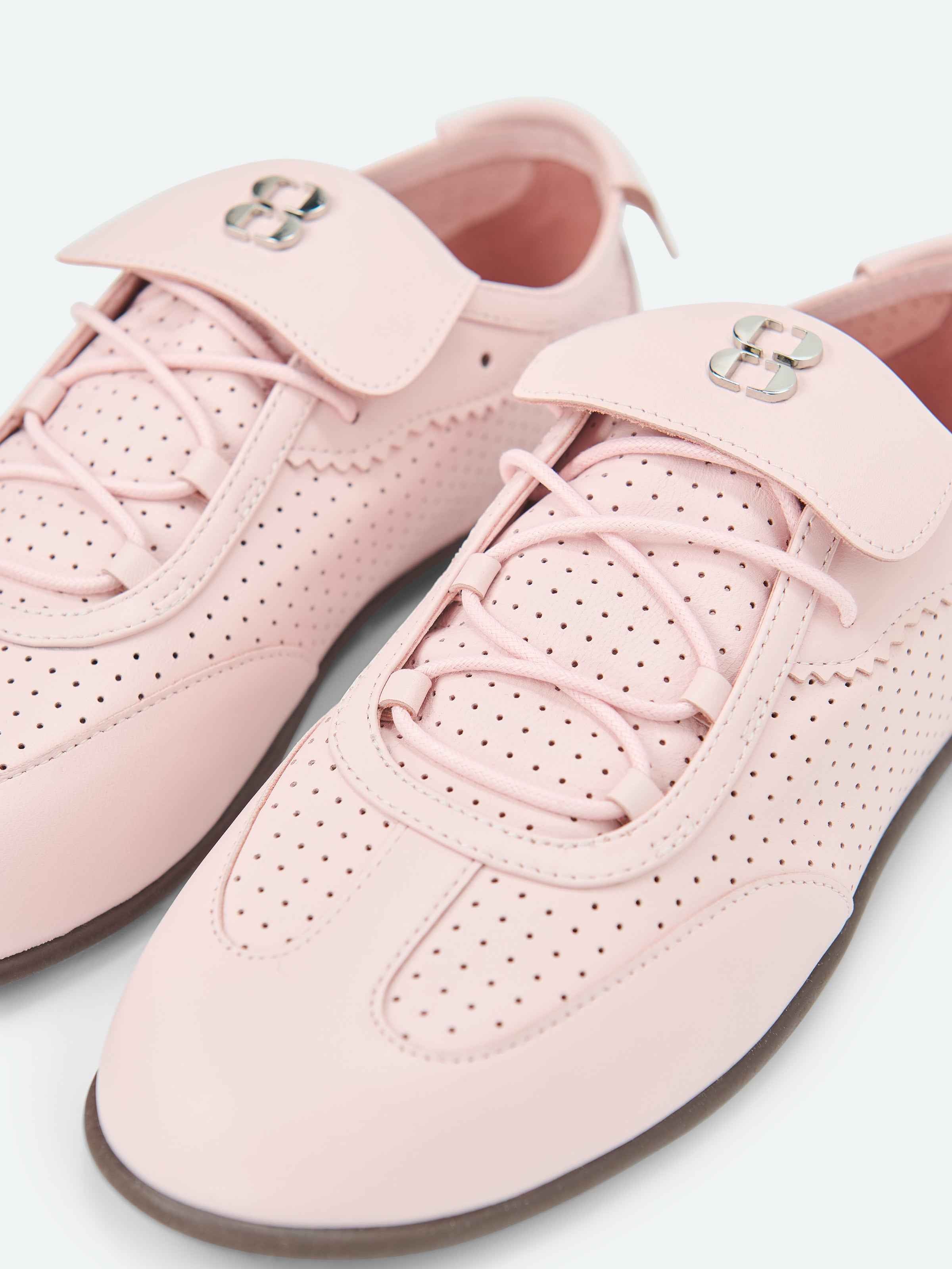 Light Pink Genuine Leather Round Toe Retro Trainer Shoes