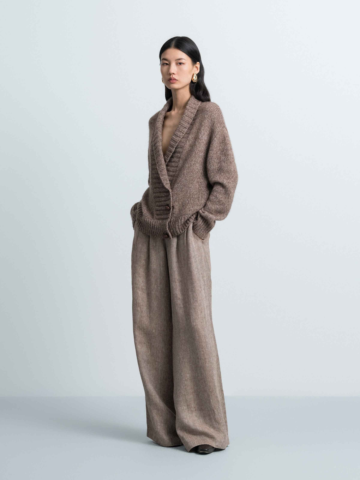 Shawl‑Collar Pullover Knit Sweater