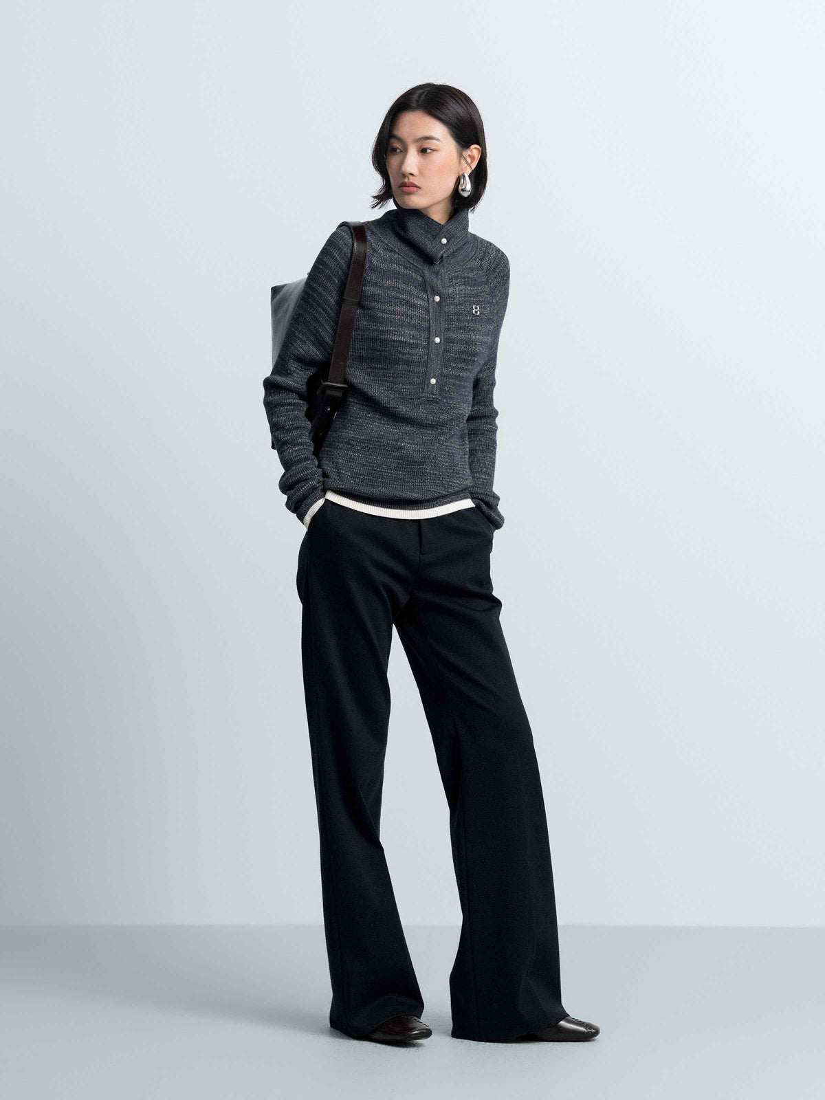 Heathered Lapel Knit Sweater