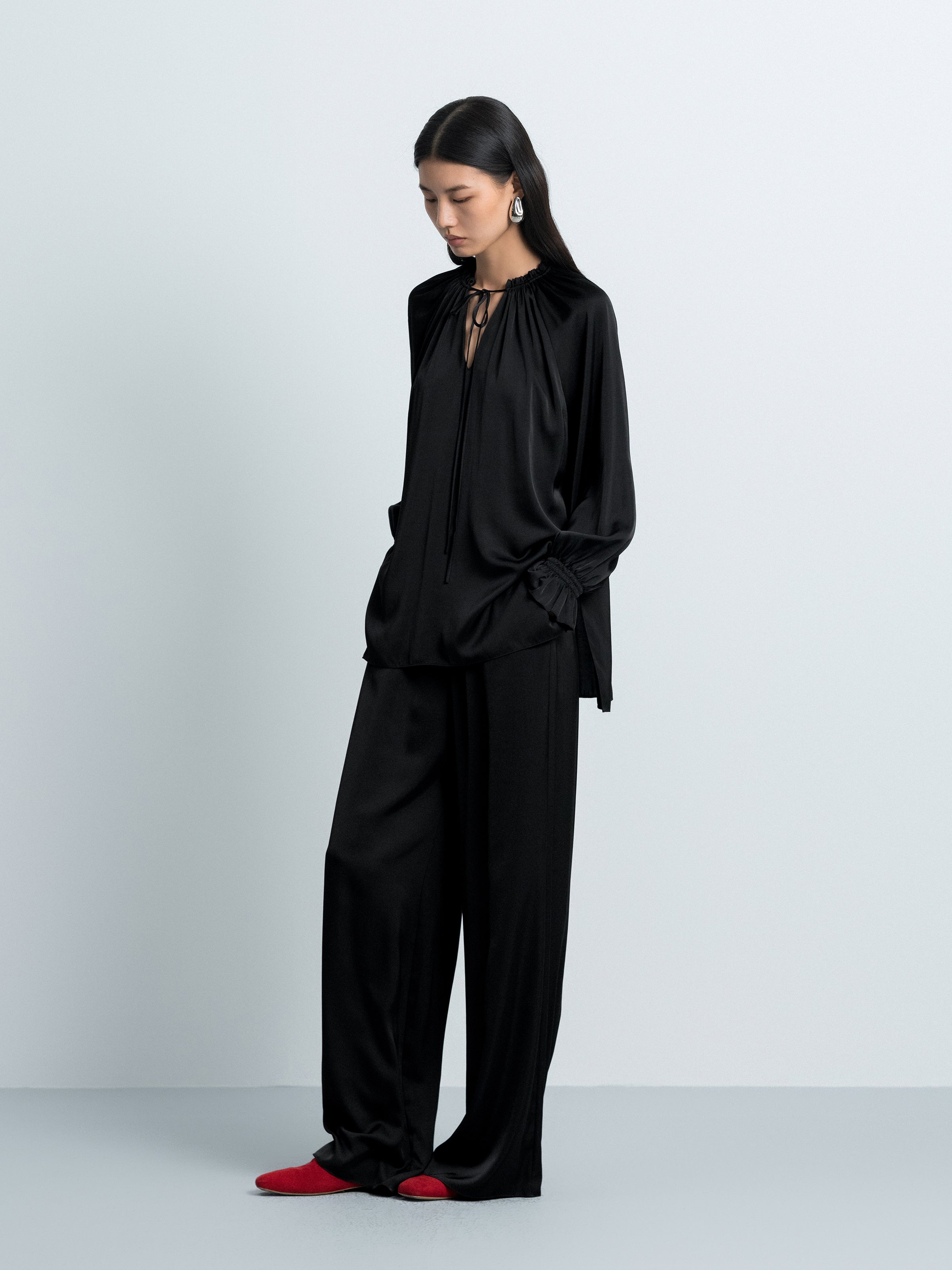V-Neck Top with Elbow Sleeves