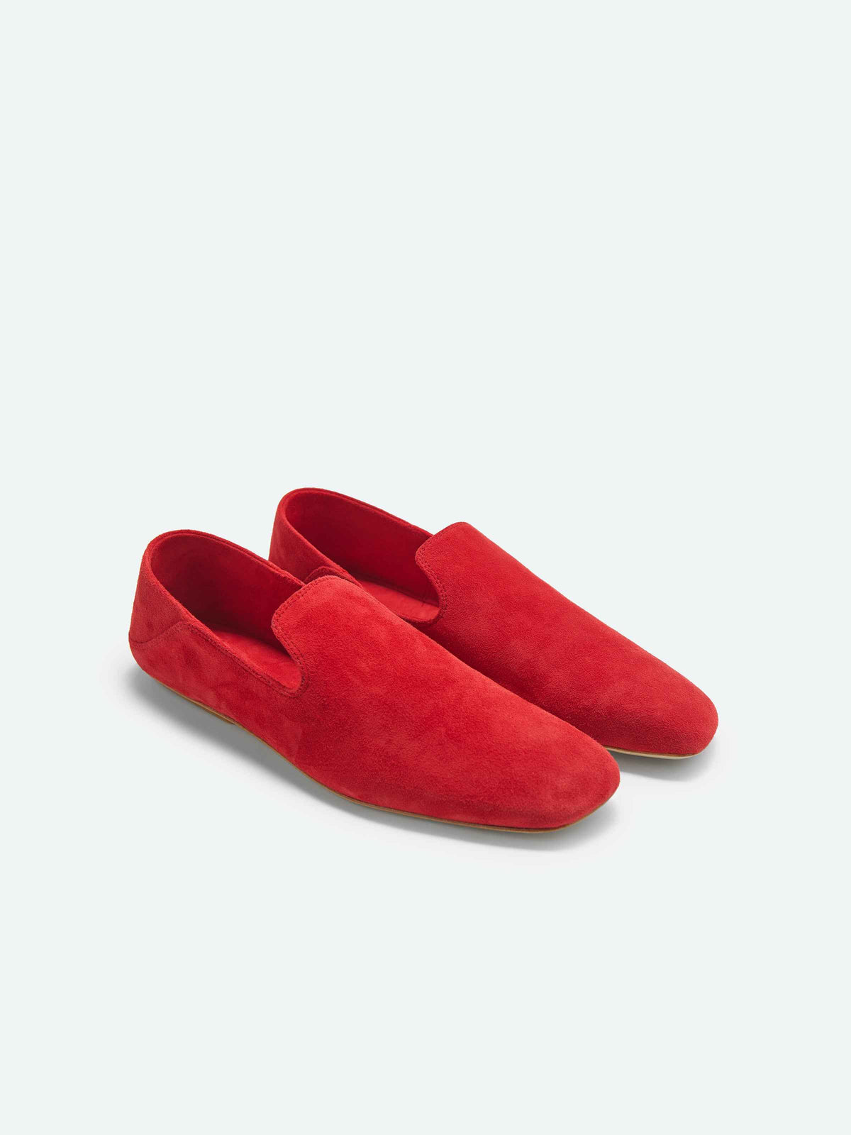 Bright Red Suede Goatskin U-Cut Square Toe Loafer Flats