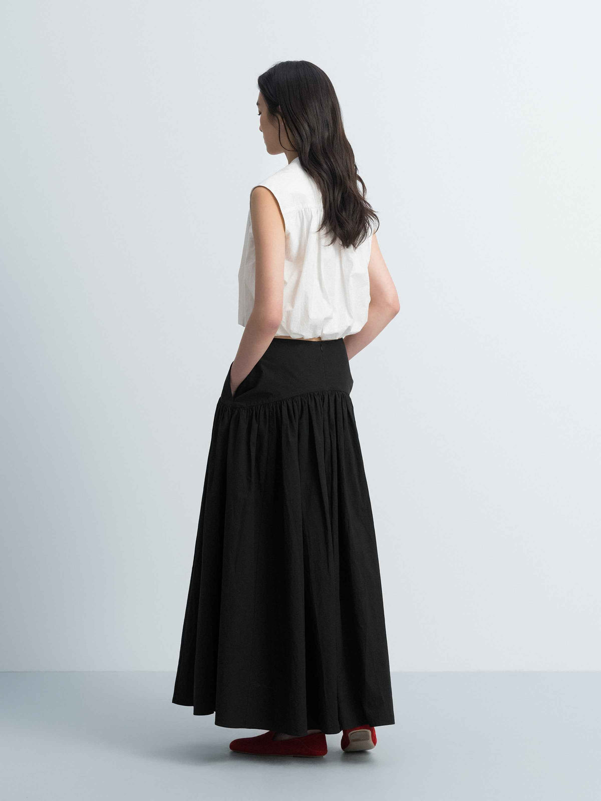 Off White Cotton Crinkle Cross Placket Sleeveless Shirt