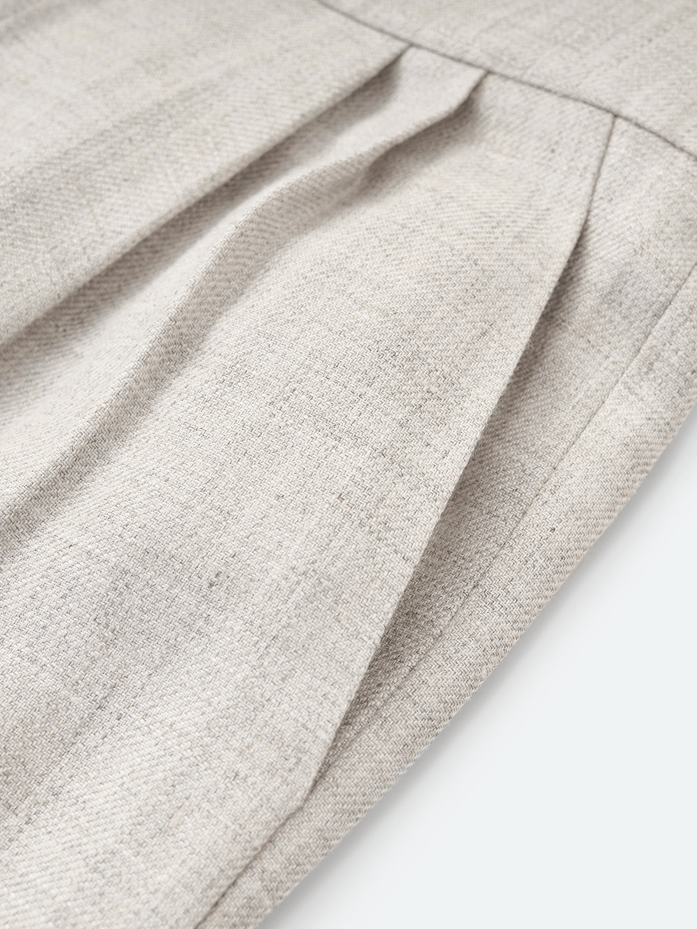 Light Gray Linen Viscose Double Pleat Wide-Leg Trousers