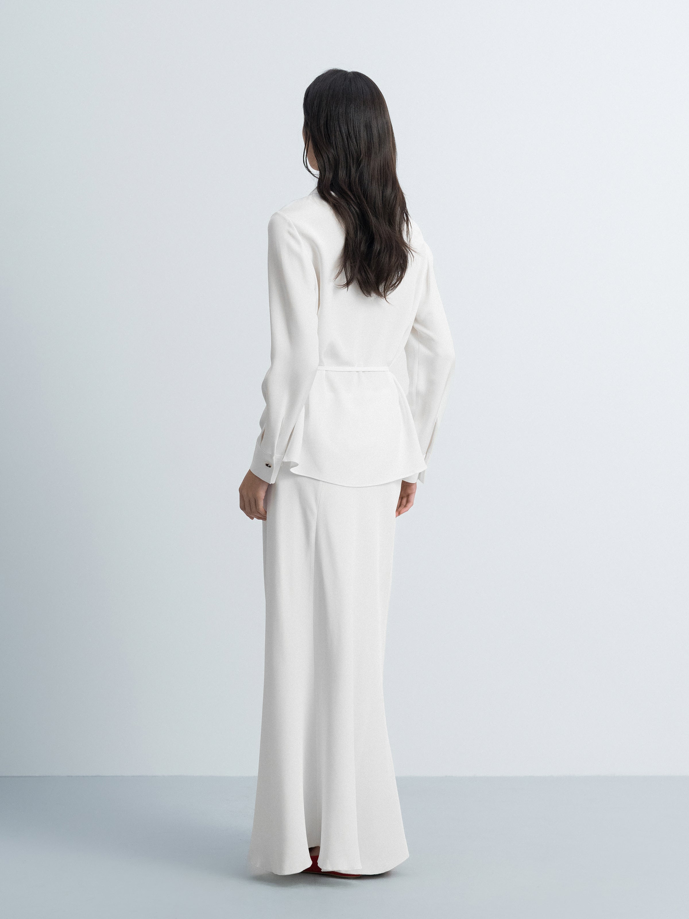 Cream White Mulberry Silk A-Line Fishtail Long Skirt