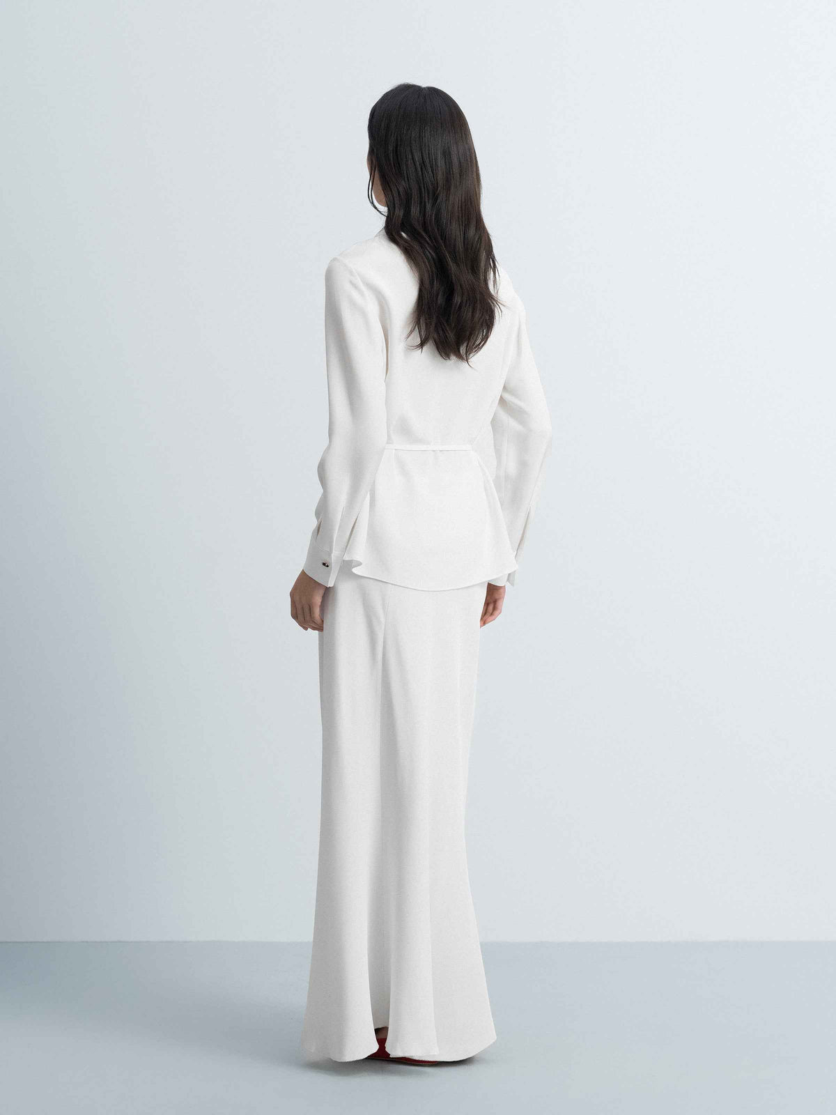 Cream White Mulberry Silk A-Line Fishtail Long Skirt