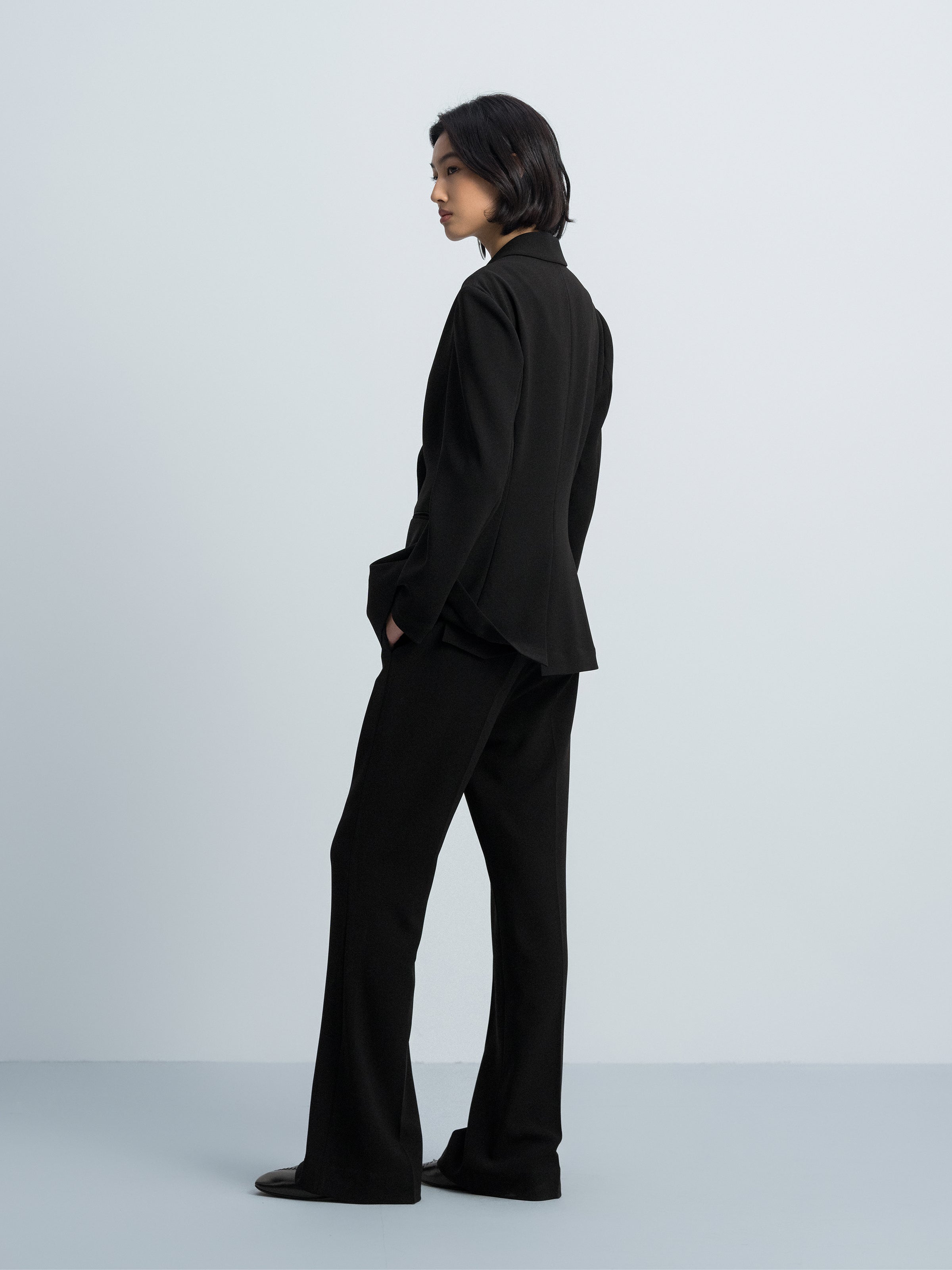 Black Triacetate Polyester Printed Flip Panel Flared Trousers