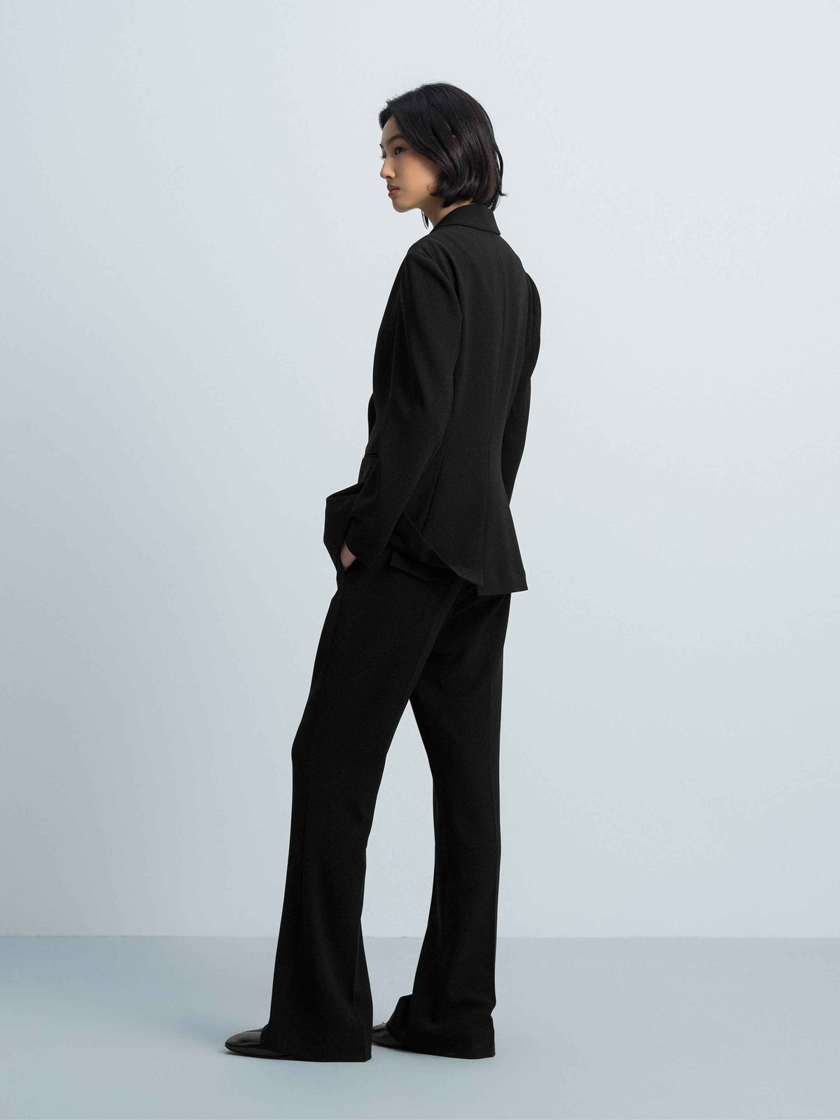 Black Triacetate Polyester Printed Flip Panel Flared Trousers