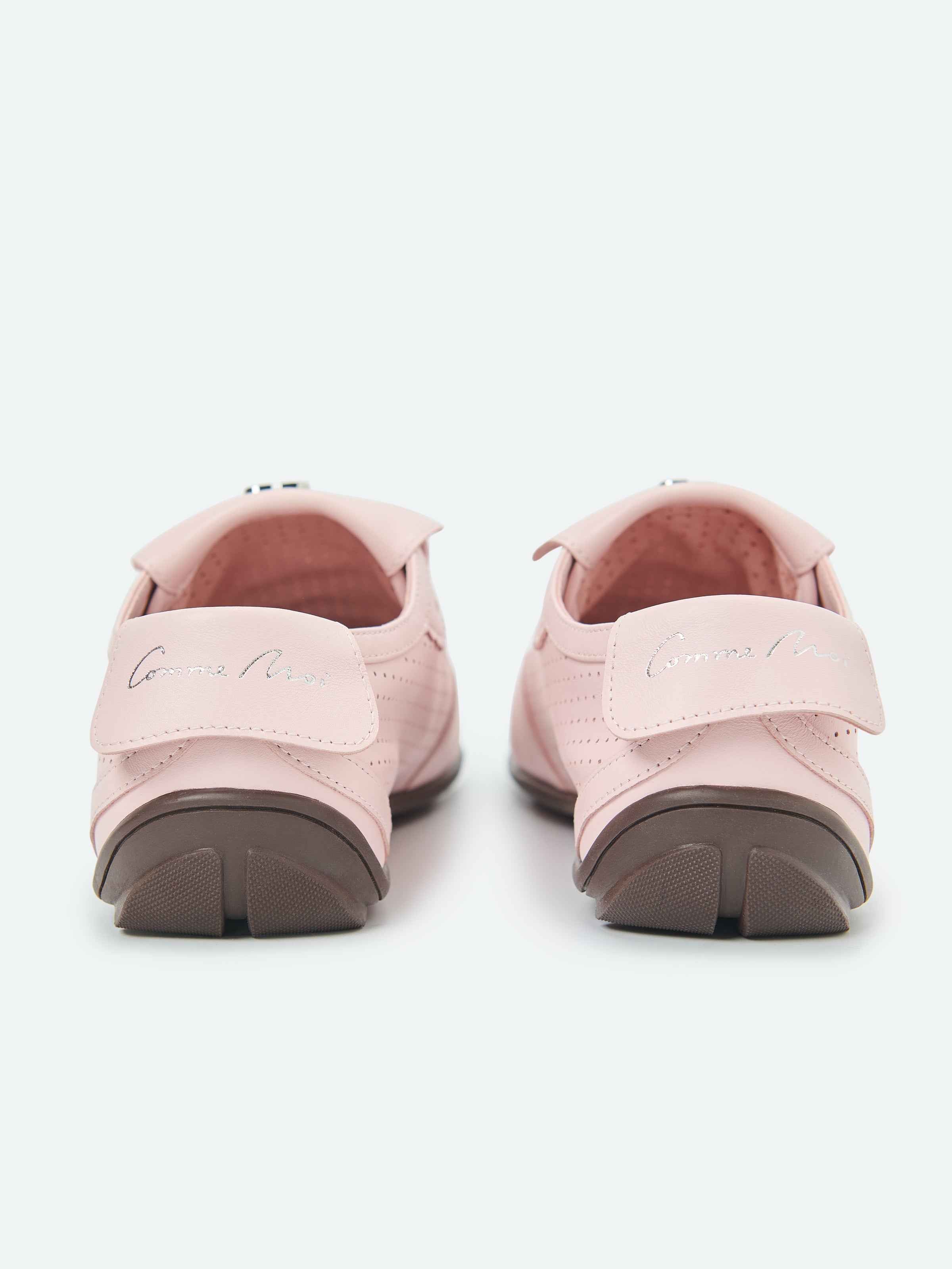 Light Pink Genuine Leather Round Toe Retro Trainer Shoes