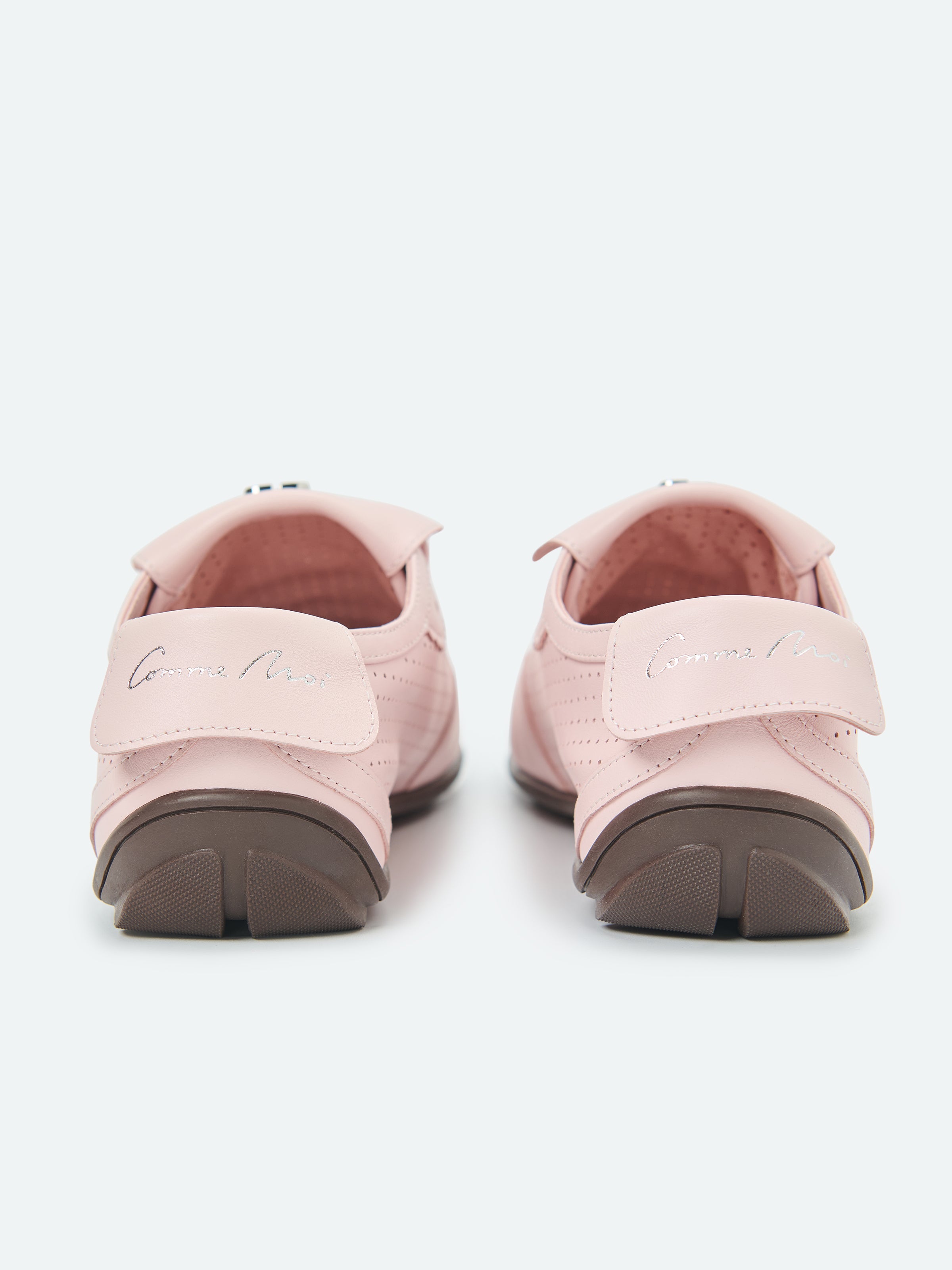 Light Pink Genuine Leather Round Toe Retro Trainer Shoes