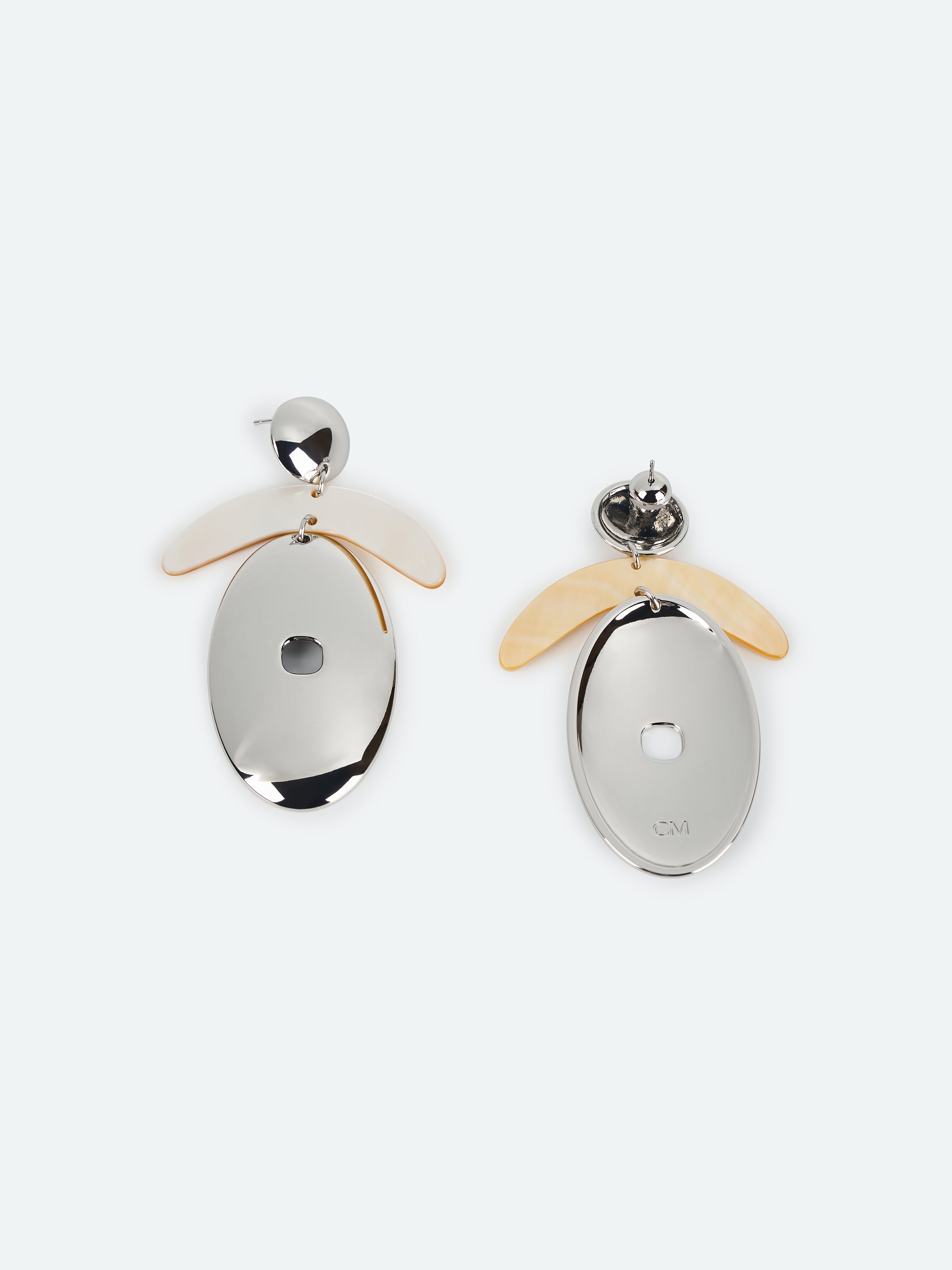 Silver Mother of Pearl Crescent Oval Pendant Earrings