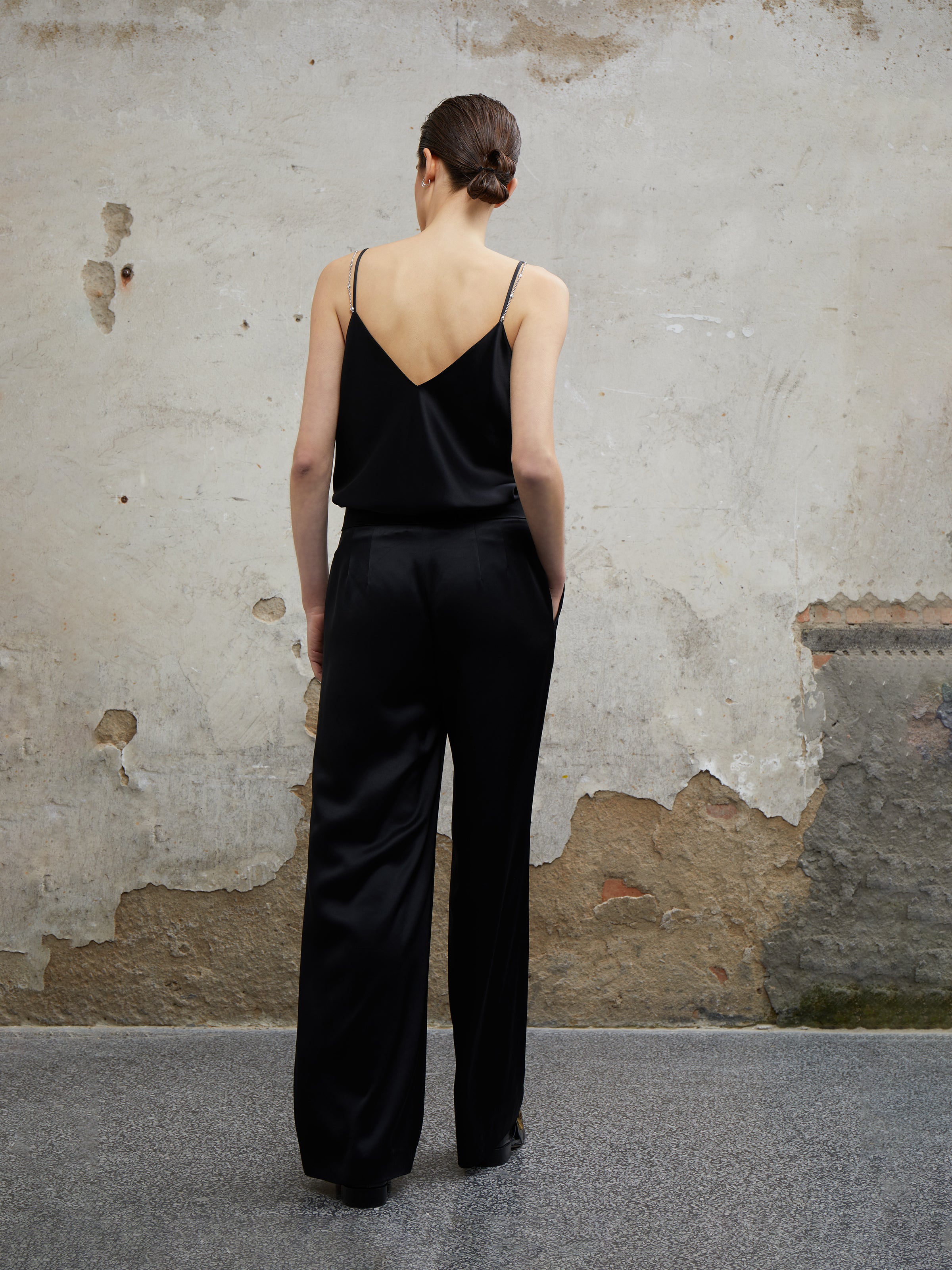 Black Triacetate Breathable Minimalist Sleeveless Tank Top