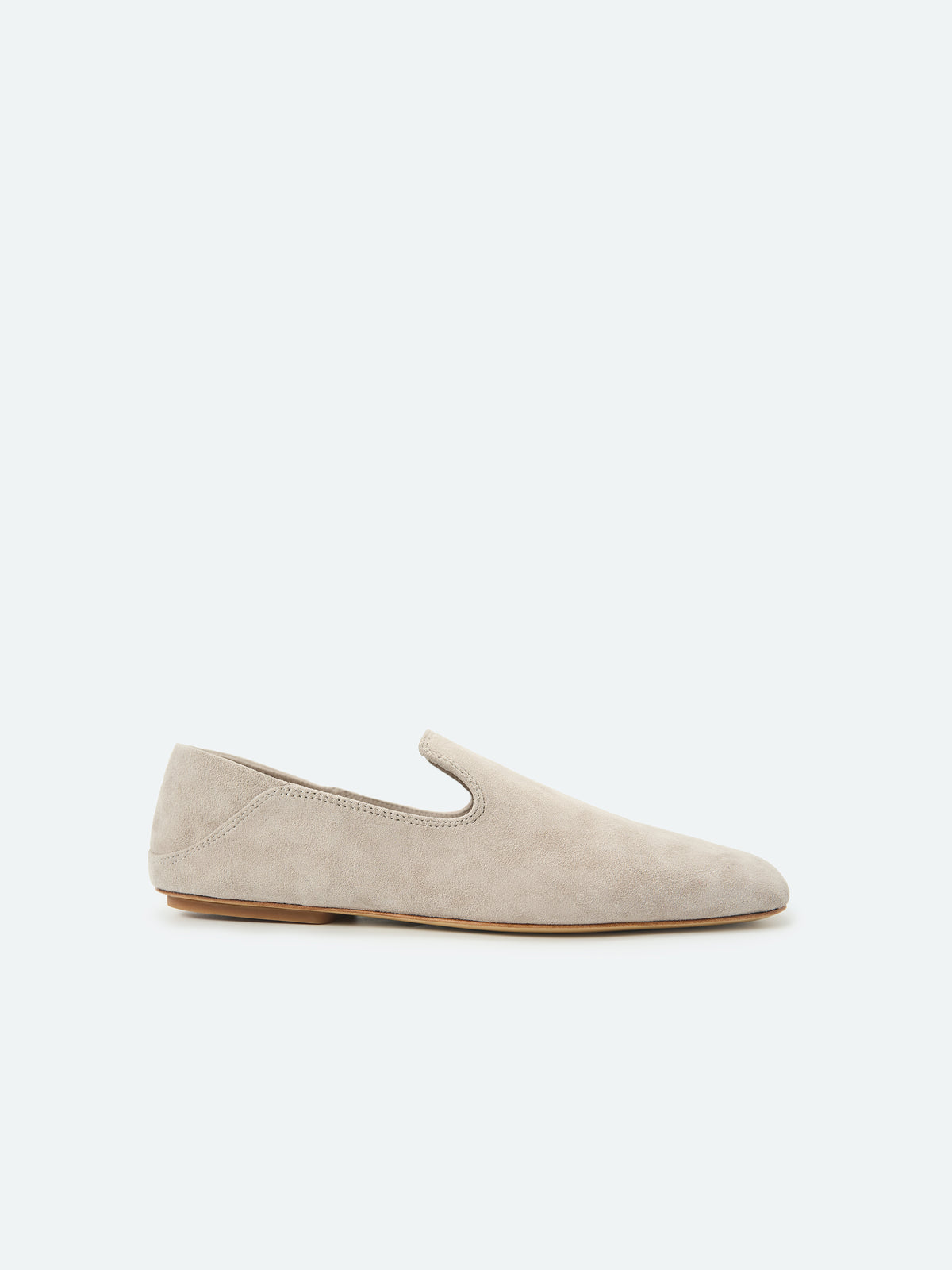 Beige Suede Goatskin U-Cut Square Toe Loafer Flats
