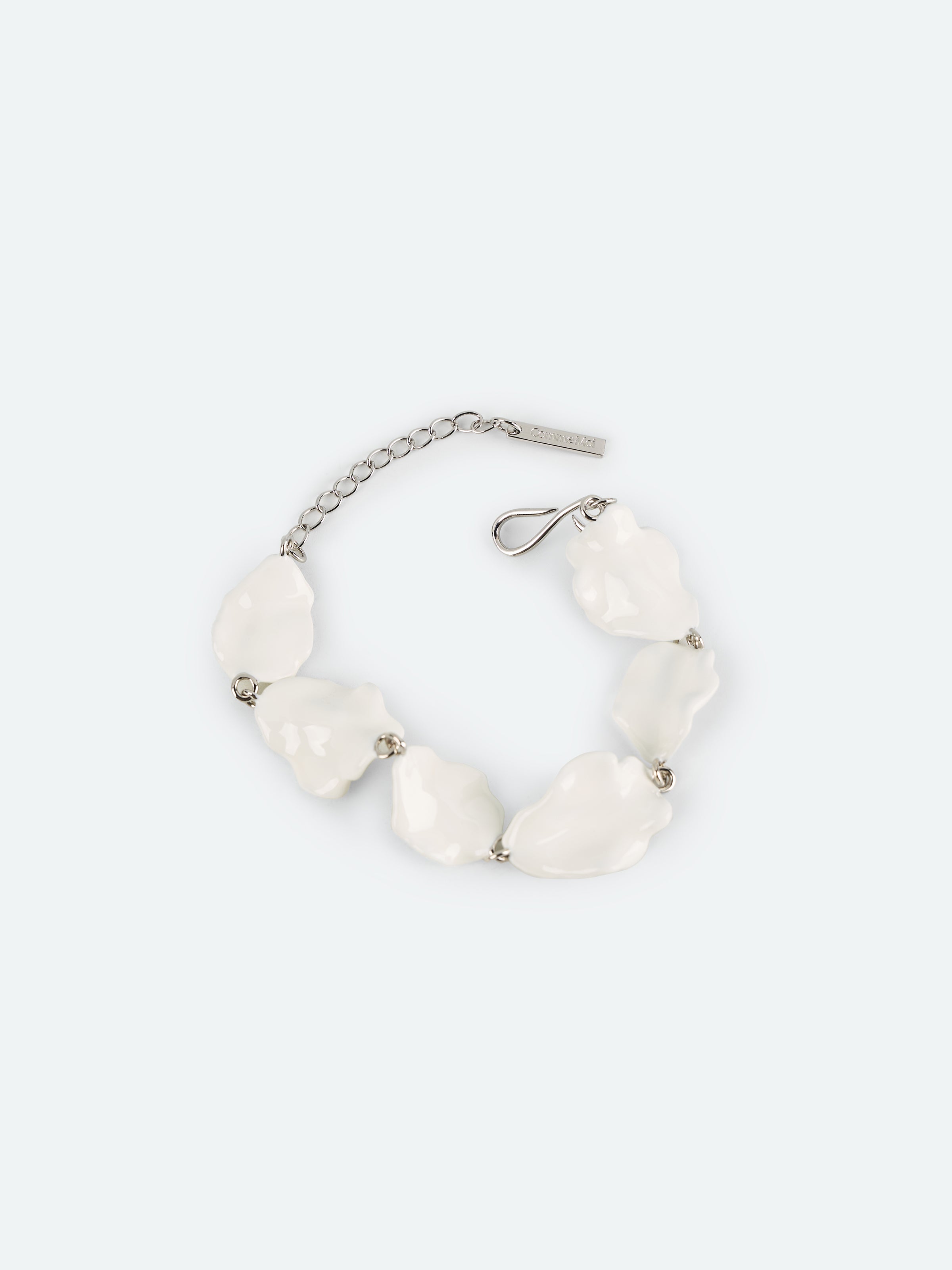 Off White Enamel Multi Petal Silver Link Bracelet