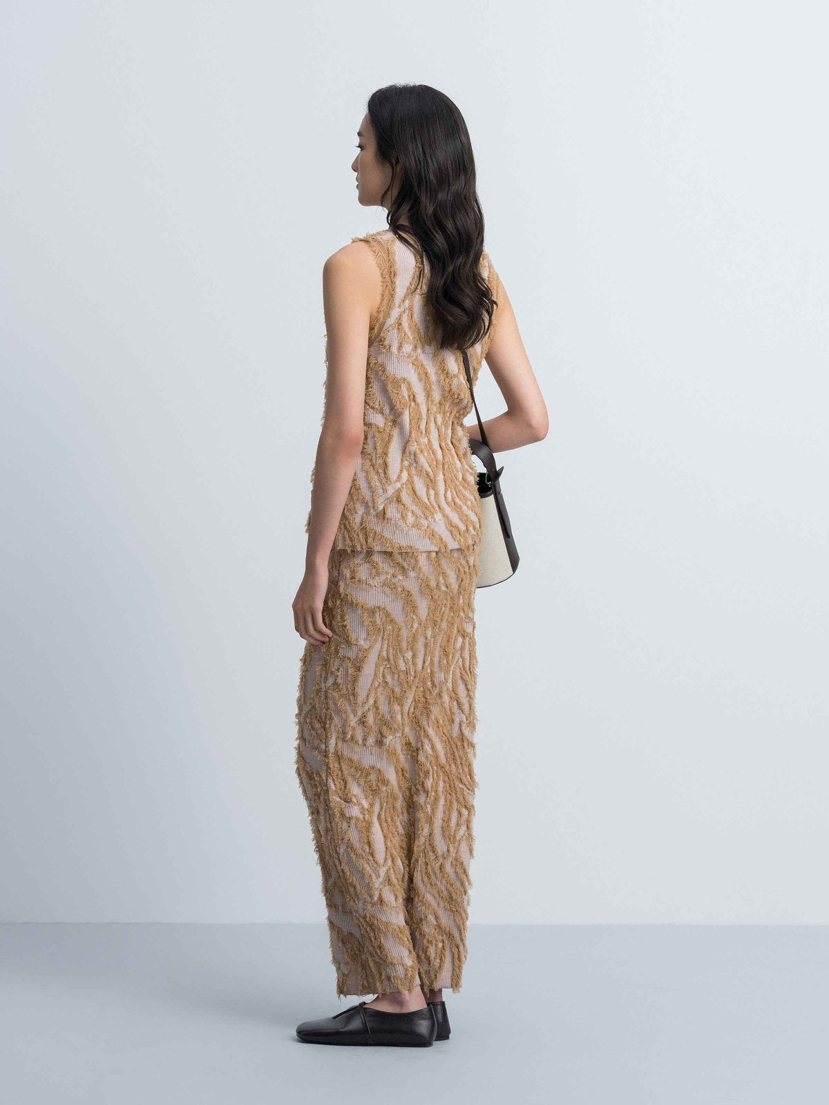 Pattern Merino Wool Fringe Jacquard U Neck Knit Vest
