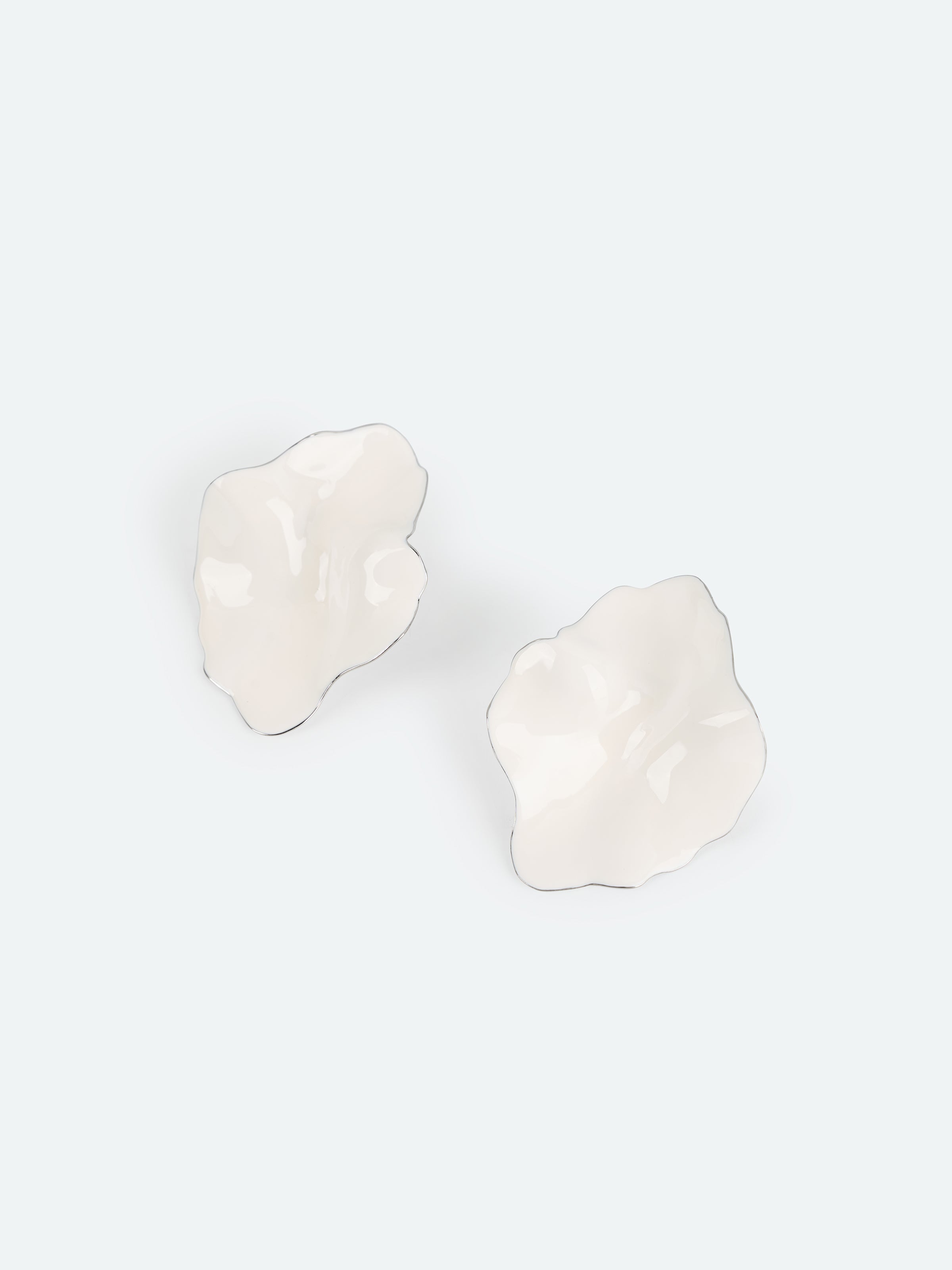 Off White Enamel 3D Layered Petal Stud Earrings