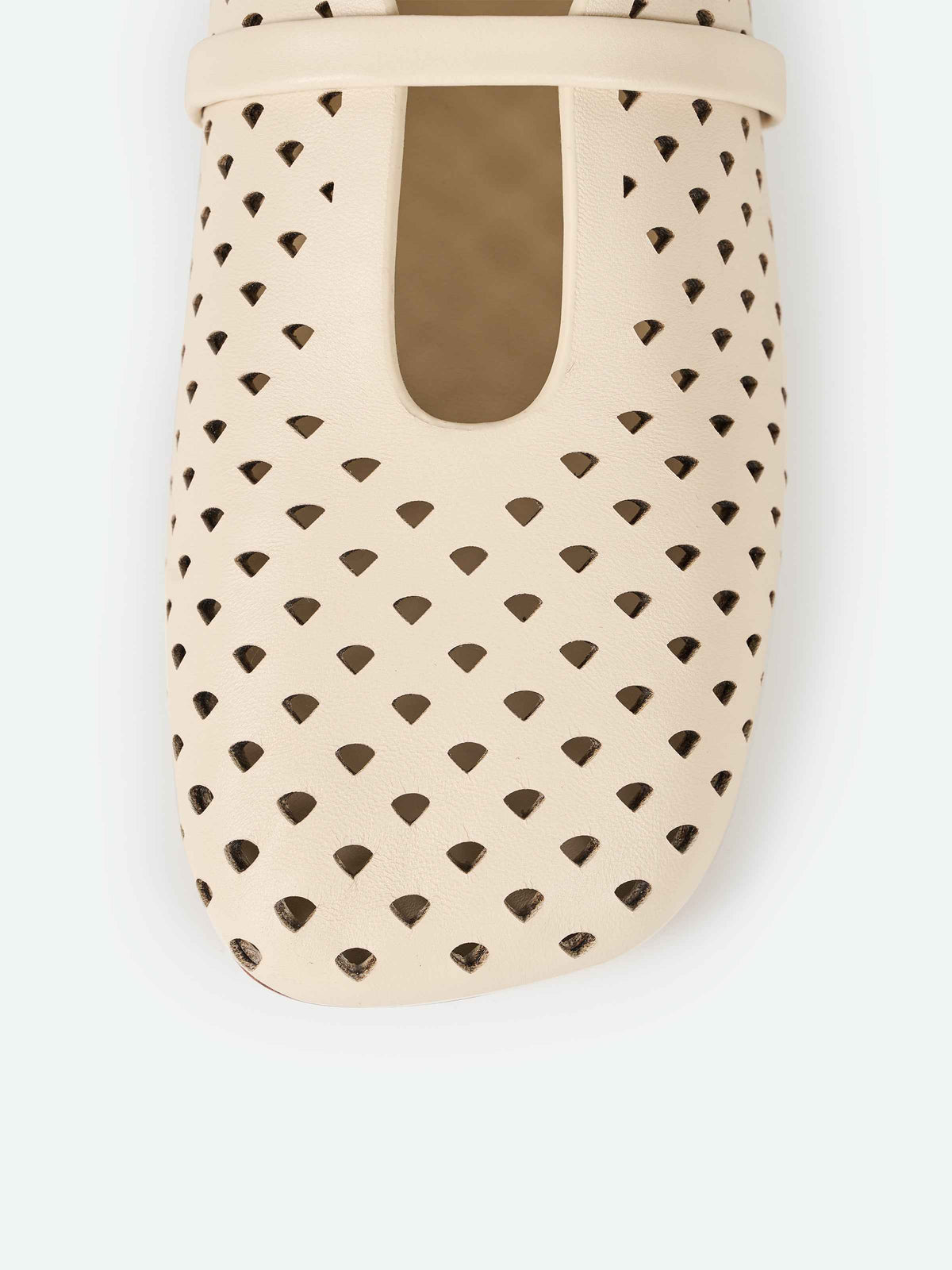 Cream White Cowhide Laser Perforation Square Toe Flat Shoes
